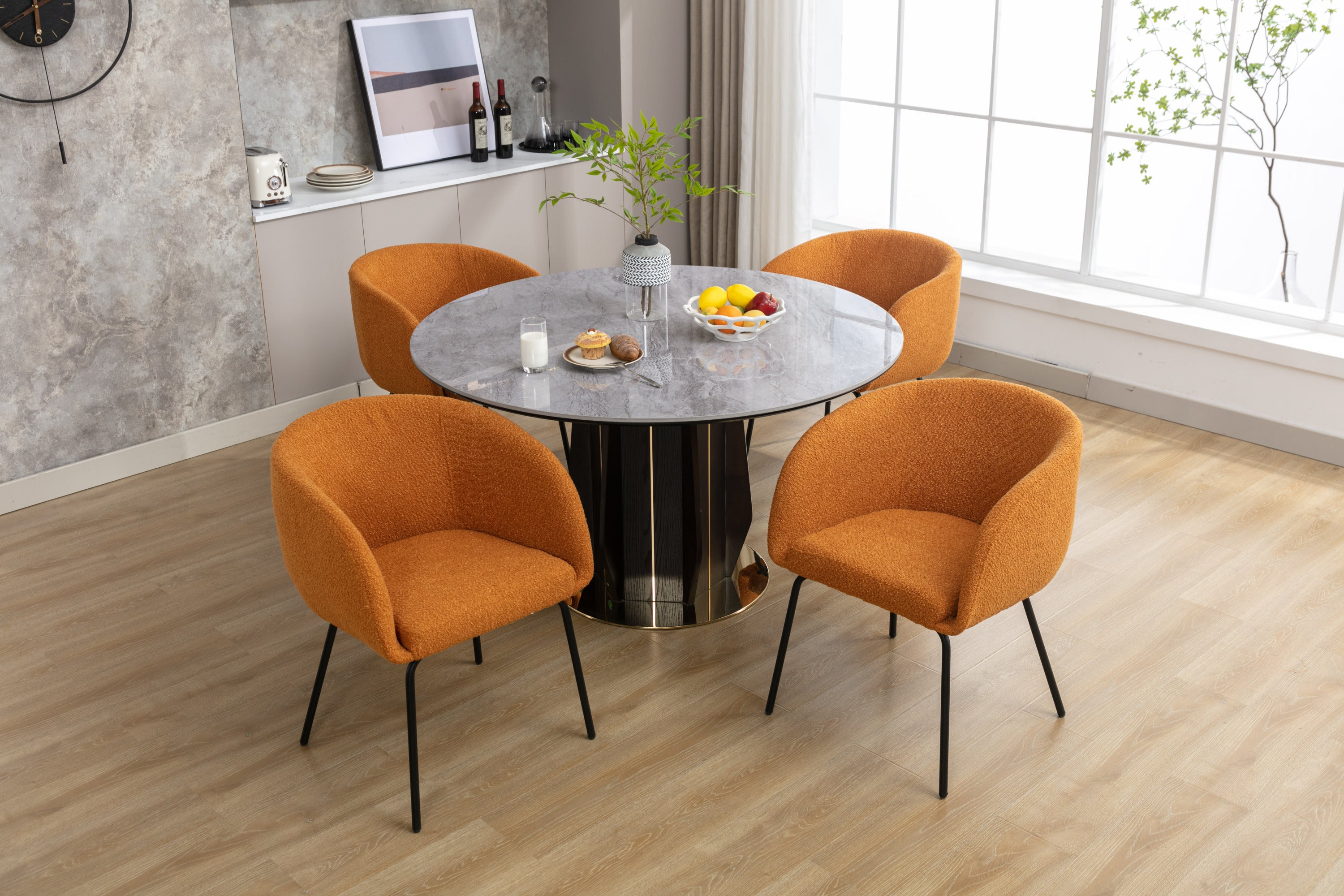 Boucle Fabric Dining Chairs with Black Metal Legs - Set of 2, Ginger - Modern Kitchen & Dining Room Accent Chairs for Home Decor