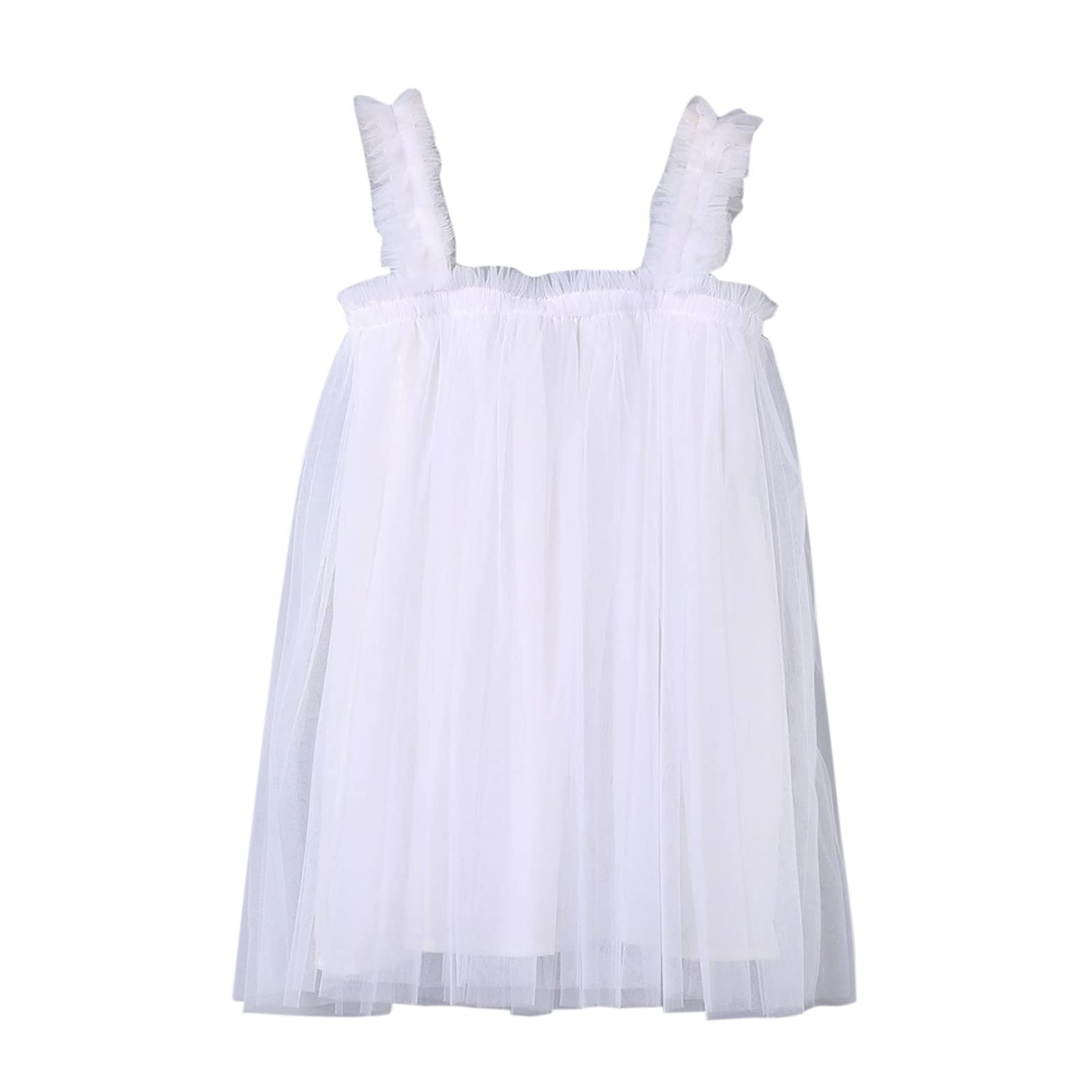 Solid Sleeveless Baby Party Dress - Layered Tulle Princess Tutu Dress for Girls 1-6 Years | Perfect for Birthday, Beach, Summer & Casual Wear | Vintage Style Toddler Dress (White, 6-12 Months)