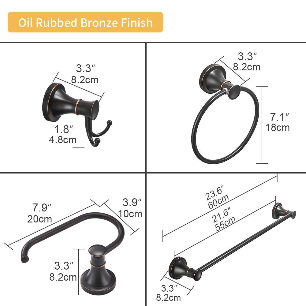 Premium Oil Rubbed Bronze 4-Piece Bathroom Accessory Set - Includes Towel Racks, Foldable Shelf with Towel Bar Holder & Hooks - Perfect for Modern Bathrooms, Guest Suites & Spa-Style Decor