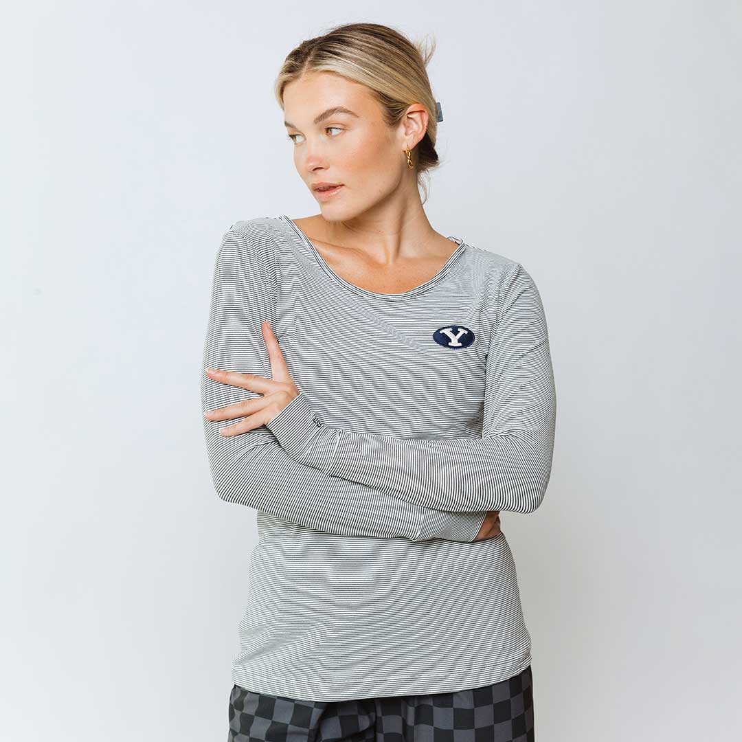 BYU Go Long Crew Sweatshirt - Soft Striped Pullover for Men & Women - Casual Comfort Wear for Workout, Lounge & Everyday Style