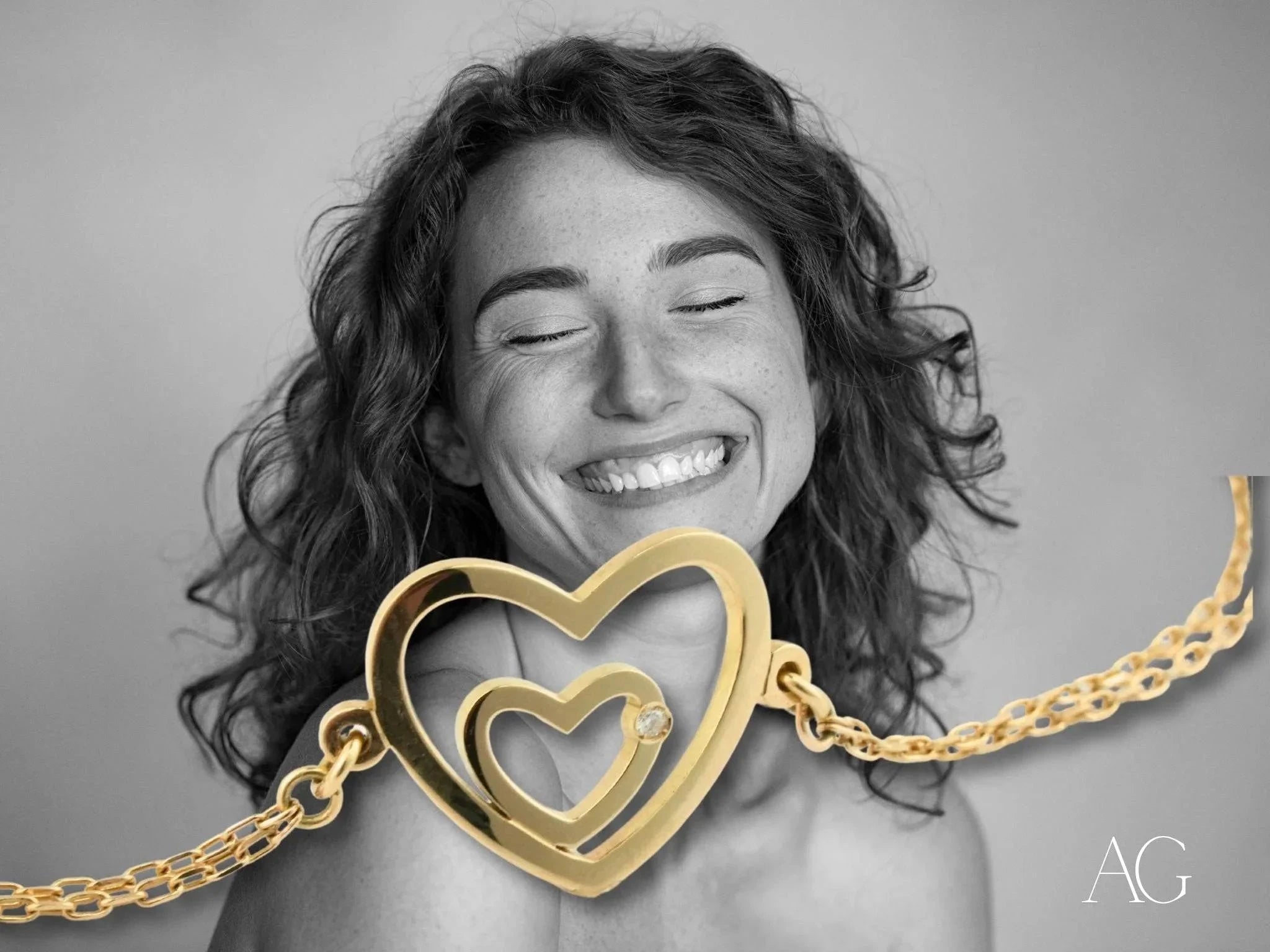 Diamond Heart Bracelet for Women - Elegant 18K Gold Plated Love Charm Jewelry Gift for Her | Perfect for Valentine's Day, Anniversary & Romantic Occasions