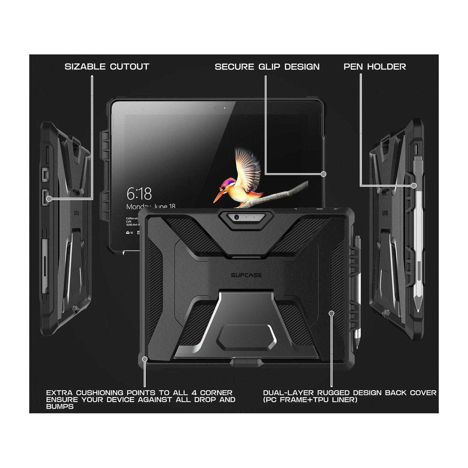 Microsoft Surface Pro Unicorn Beetle PRO Rugged Protective Case - Shockproof & Durable Cover for Surface Pro (Black) - Perfect for Outdoor, Travel & Work Use