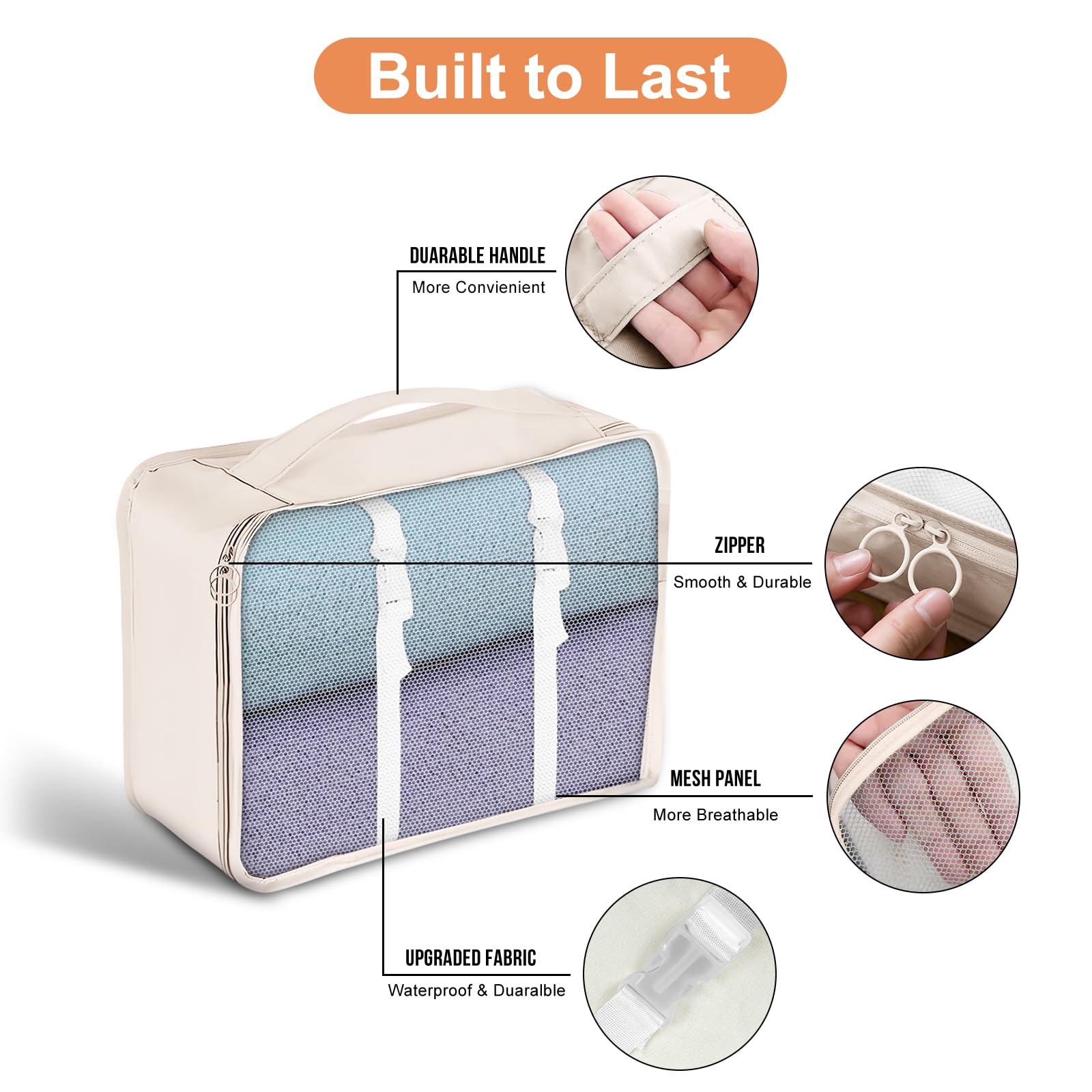 **9-Piece Packing Cubes Set for Travel - Breathable Mesh Luggage Organizer Bags for Suitcases, Durable Travel Essentials (Beige) - Perfect for Family Trips, Business Travel & Vacation Packing**