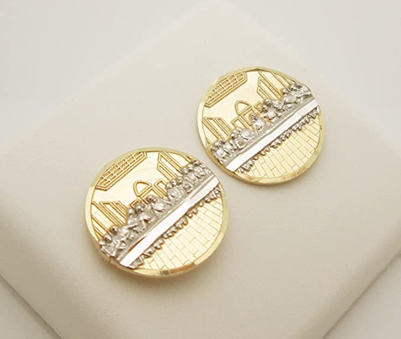 10K Yellow Gold Last Supper Earrings for Men - Religious Jewelry Gift for Christian Faith - Perfect for Church, Baptism & Special Occasions