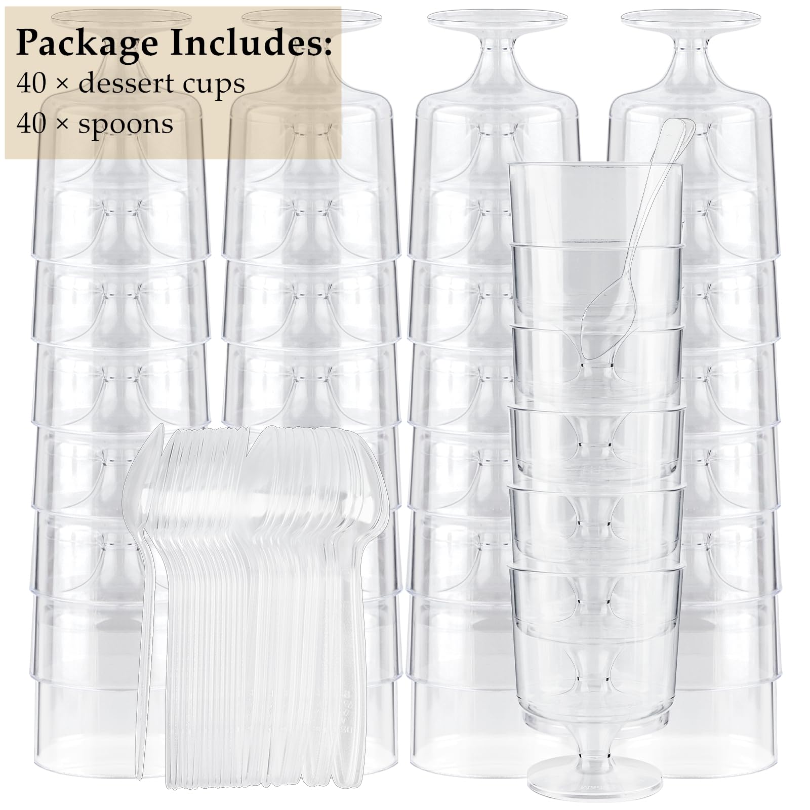 TOFLEN 80-Pack 5 Oz Mini Plastic Dessert Cups with Spoons | Round Party Appetizer Goblets for Mousse, Pudding, Dessert Shooters | Perfect for Weddings, Baby Showers & Cocktail Parties