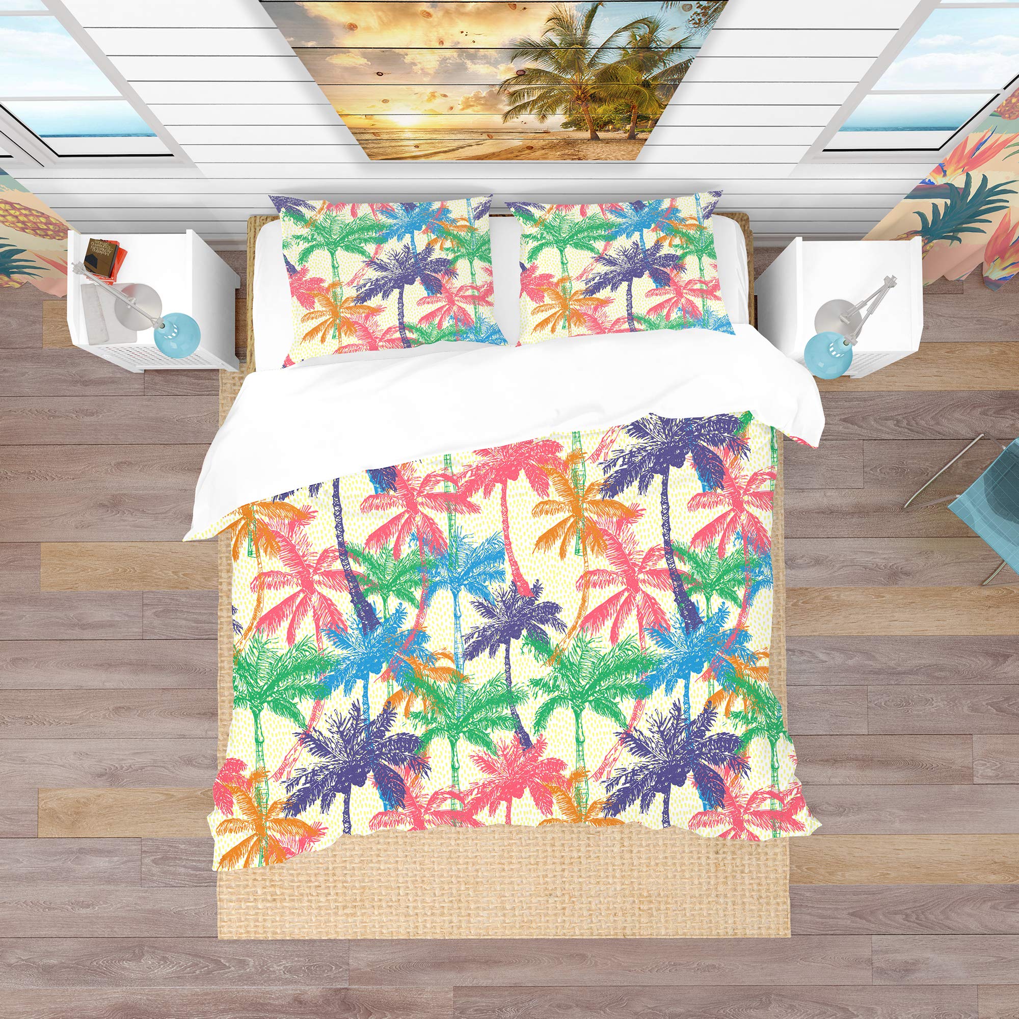Tropical Palm Print Duvet Cover Set King Size - 3 Piece All Season Bedding Set with Botanical Leaf Design | Perfect for Beach House, Boho Bedroom & Vacation Home Decor
