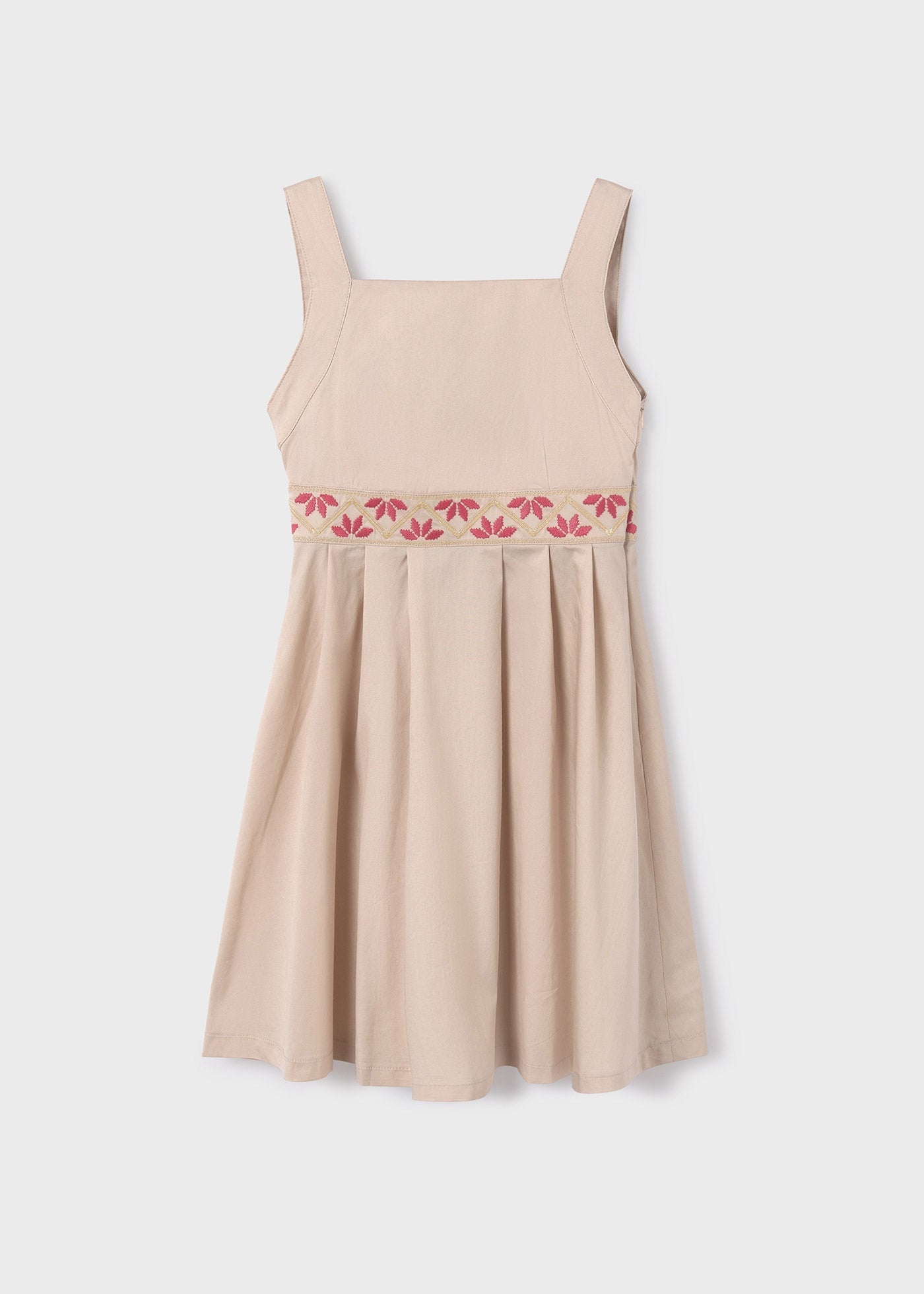 6956 Embroidered Floral Dress for Teen Girls - Sepia Brown Casual Summer Dress for Parties, School & Outings
