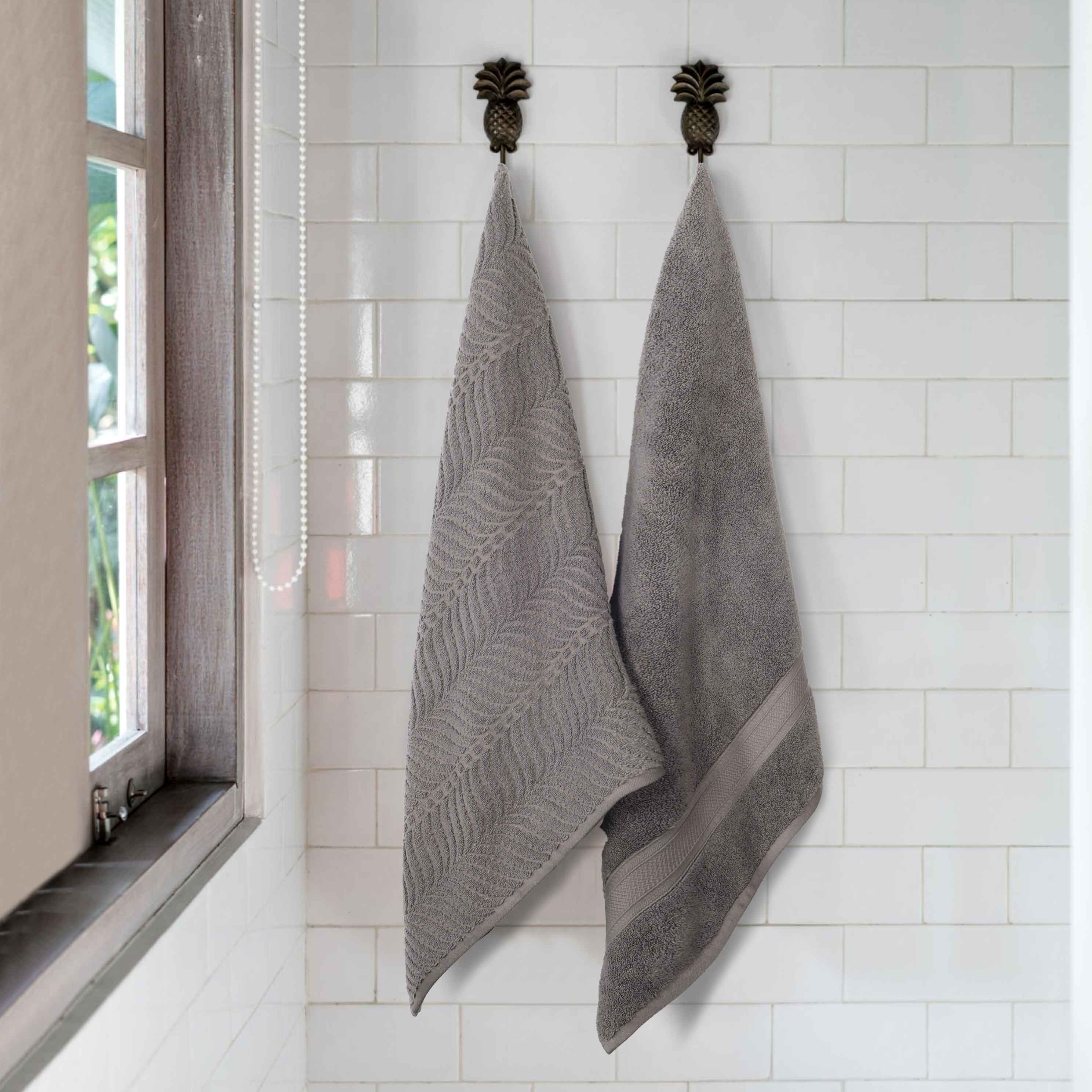 Premium Zero Twist Cotton Bath Towel Set of 2 - Ultra Soft Solid & Jacquard Chevron Design for Luxury Bathroom & Spa Experience