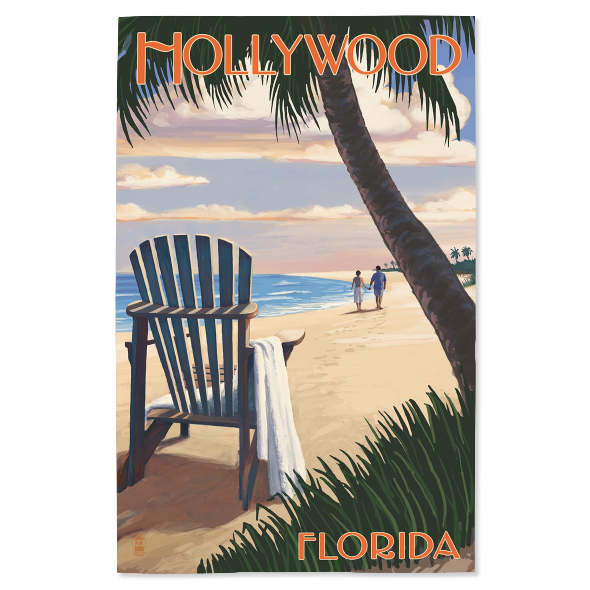 Lantern Press 16x24 Inch Giclee Art Print - Hollywood Florida Beach Scene with Adirondack Chair | Coastal Wall Decor for Living Room, Bedroom & Office