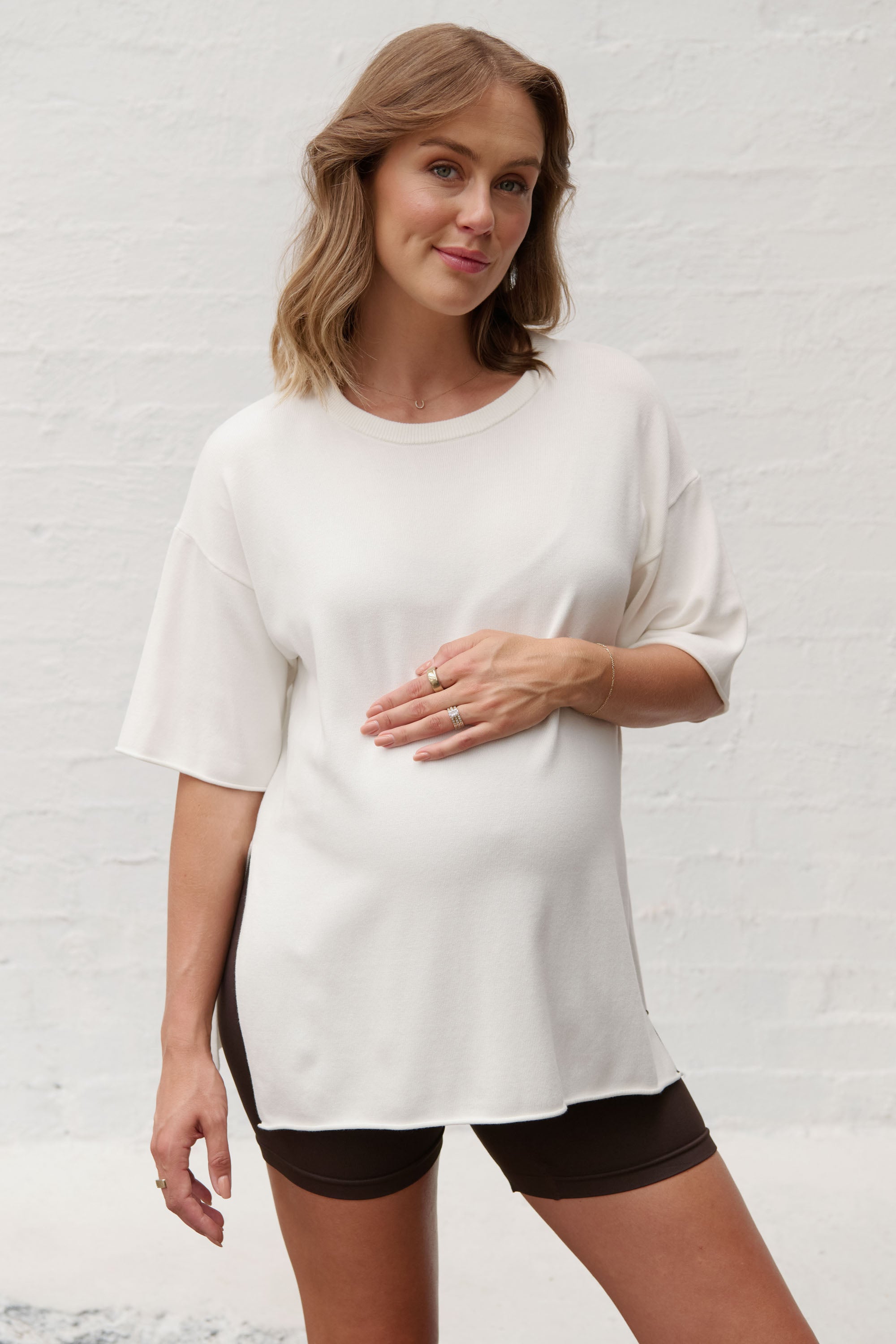 Cloud Nine Knit Tee - Soft Ivory Cotton Women's T-Shirt | Casual Everyday Wear & Layering Essential
