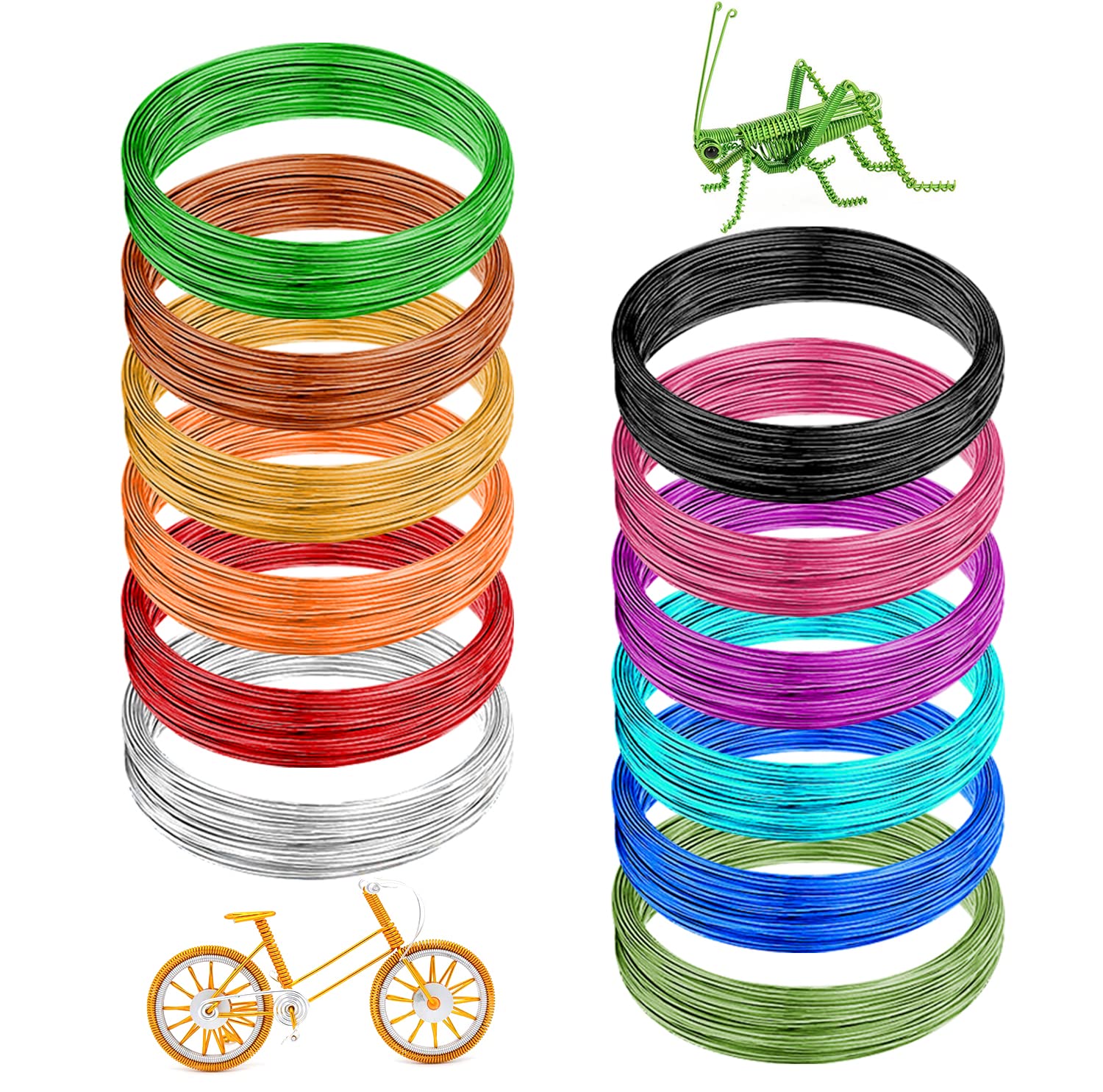 12 Rolls Colored Aluminum Craft Wire 196.8 Feet 18 Gauge 1mm Flexible Anodized Metal Wire for DIY Jewelry Making, Floral Art, Beading, Scrapbooking & Home Decor Crafts