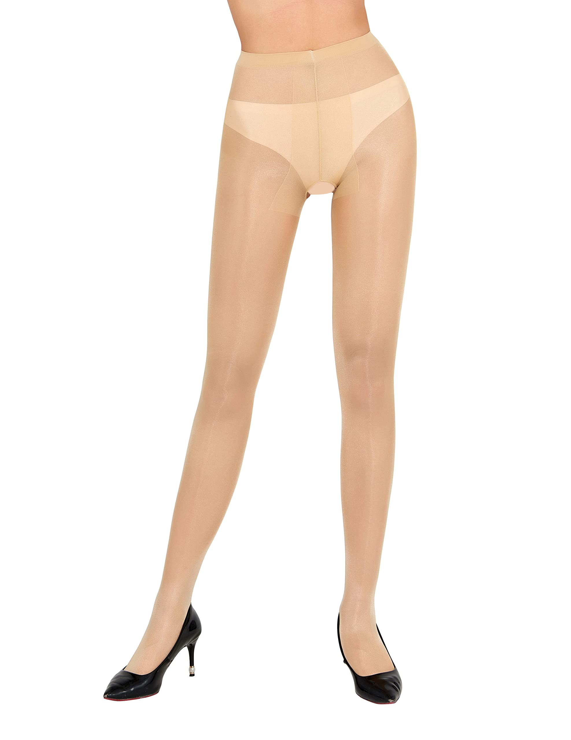 PERAMBRY Women's Sexy Thigh High Stockings - 12 Denier Sheer Silky Pantyhose with Hollow Out Design | Perfect for Date Night, Parties & Special Occasions