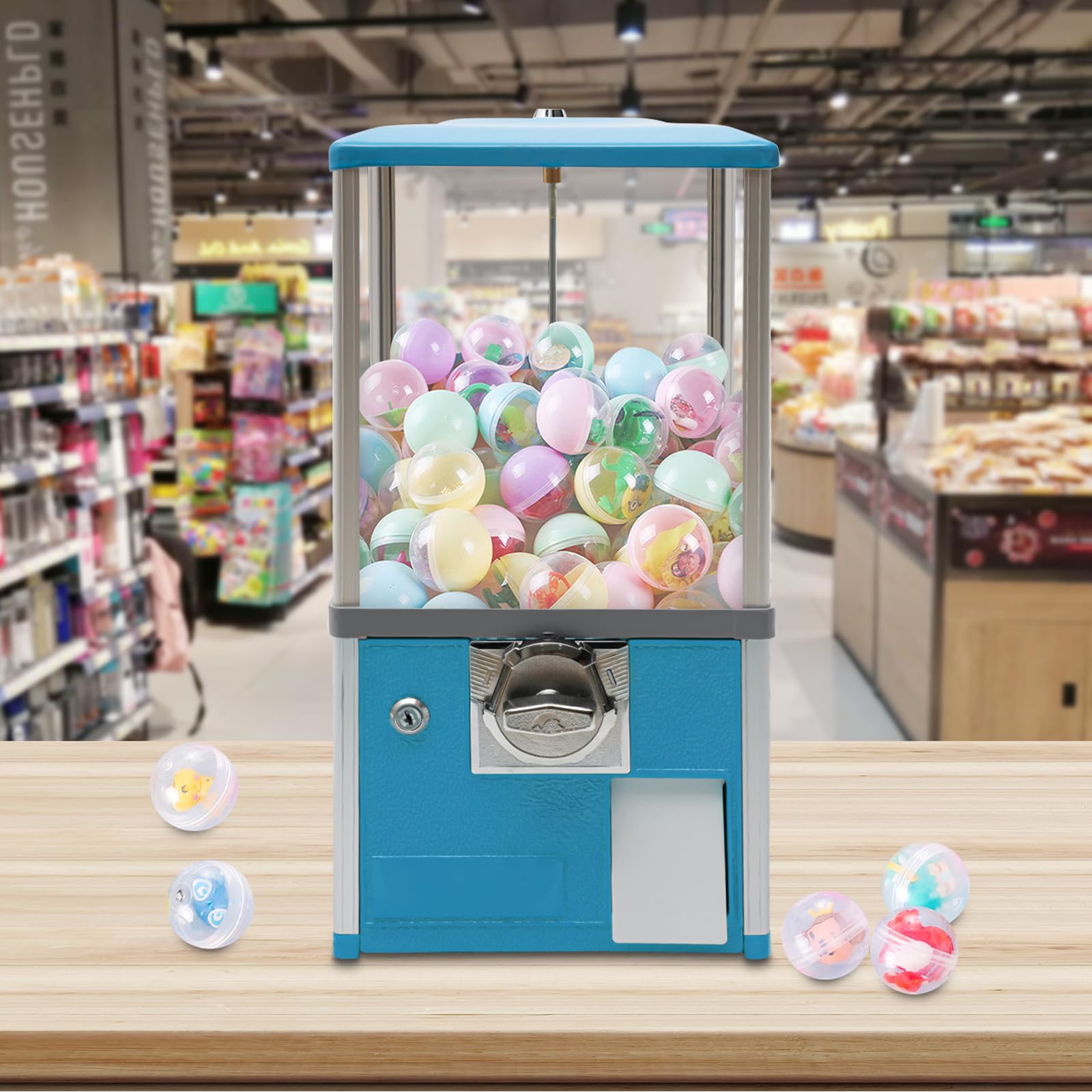 Commercial Bulk Vending Machine for Gumballs & Capsule Toys - 25 Cent Coin Operated Candy Dispenser (4.5-5cm Balls, Blue) - Perfect for Arcades, Malls, and Retail Stores