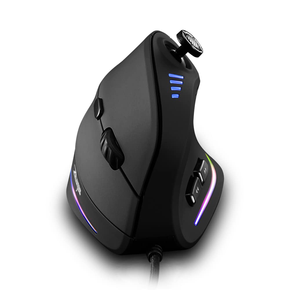 Zelotes Wired Gaming Mouse with Joystick - 10000 DPI, 11 Programmable Buttons, RGB Lighting, Ergonomic Vertical Design for PC, Mac, Laptop - Perfect for FPS, MMO Gaming & Office Work (Black)