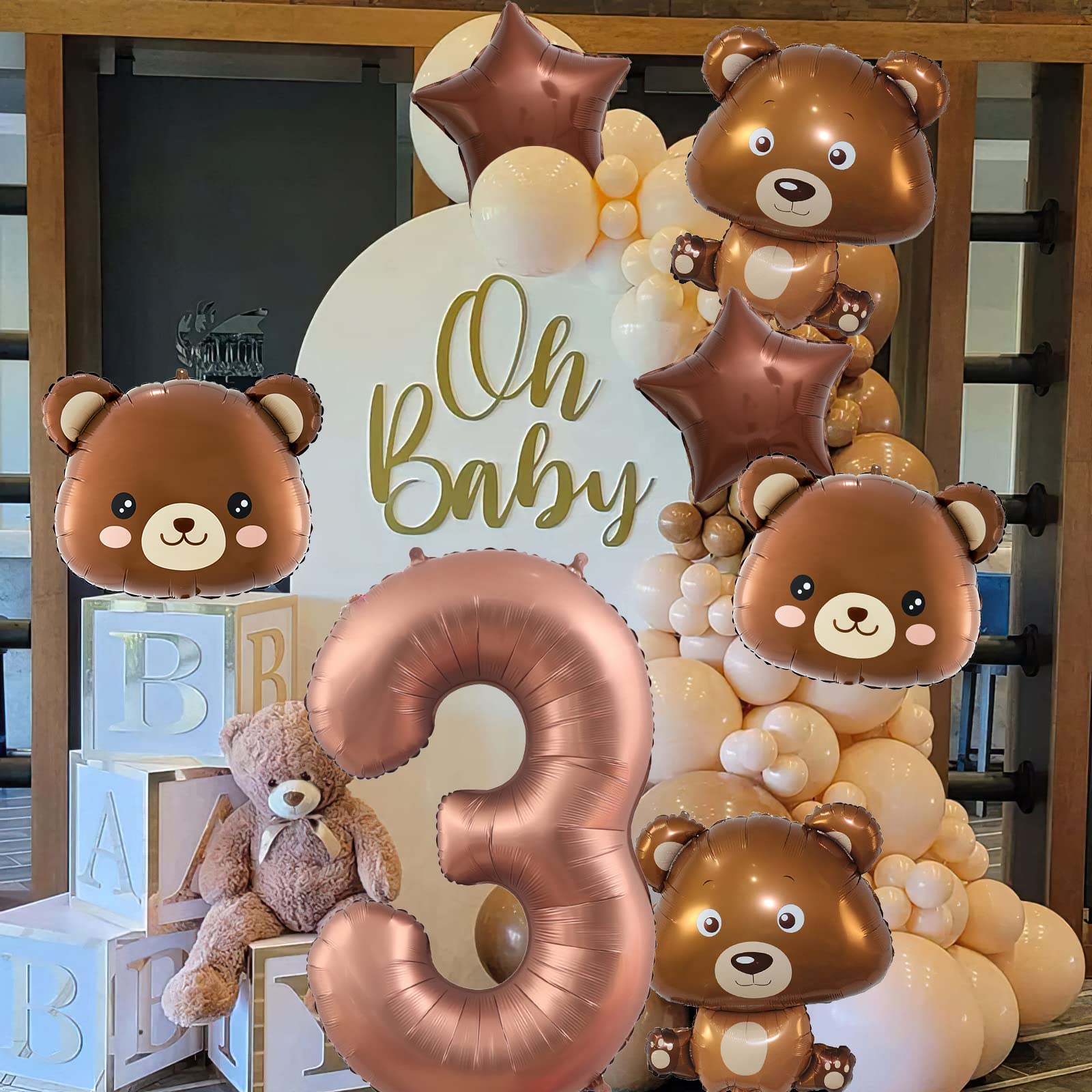 40 Inch Bear Birthday Balloons - 3rd Birthday Party Decorations, Foil Animal Balloons for Baby Showers, Gender Reveals & Kids Birthday Parties