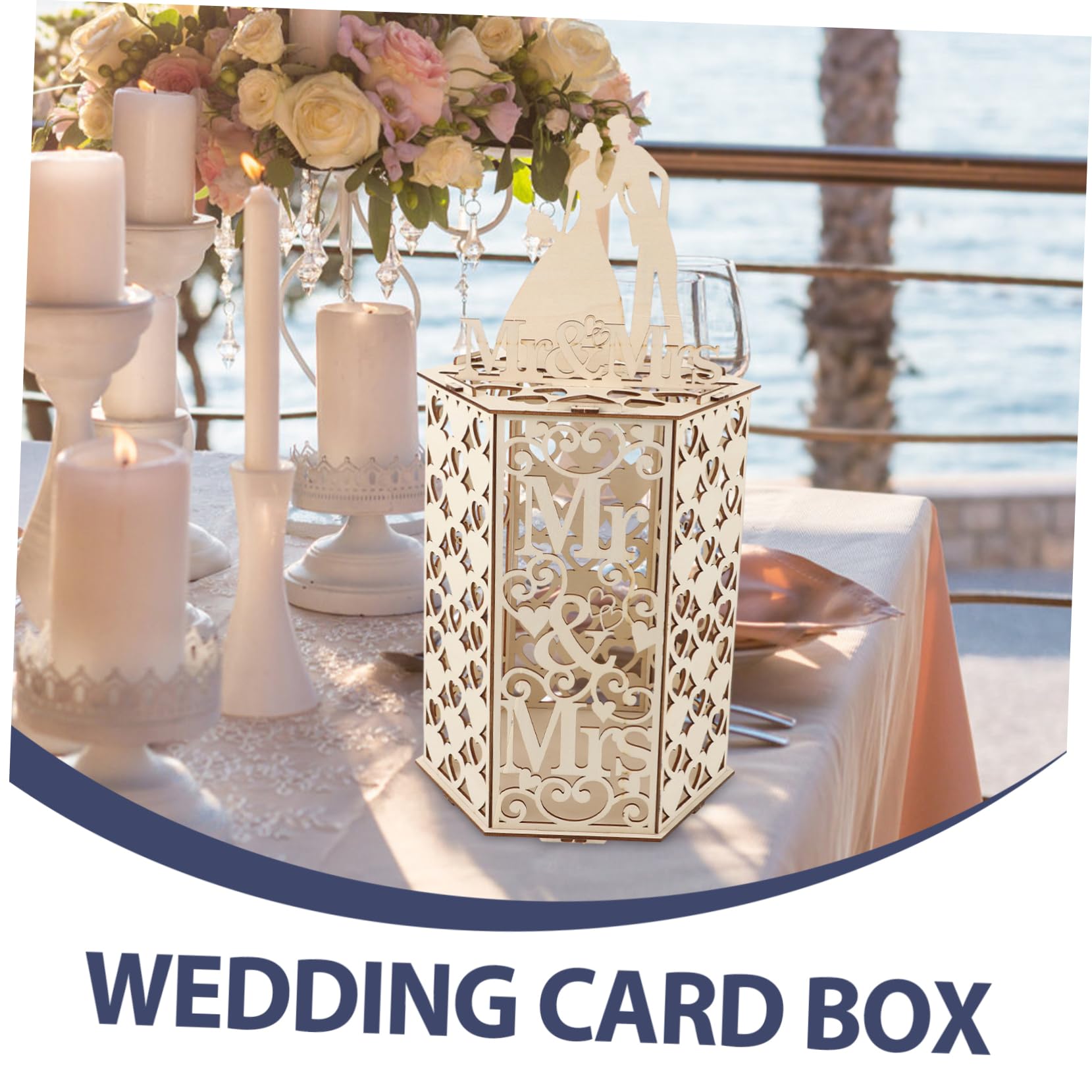 PRETYZOOM Wooden Wedding Card Box - Elegant Card Holder for Greeting Cards, Invitations & Envelopes - Perfect for Weddings, Bridal Showers & Special Events