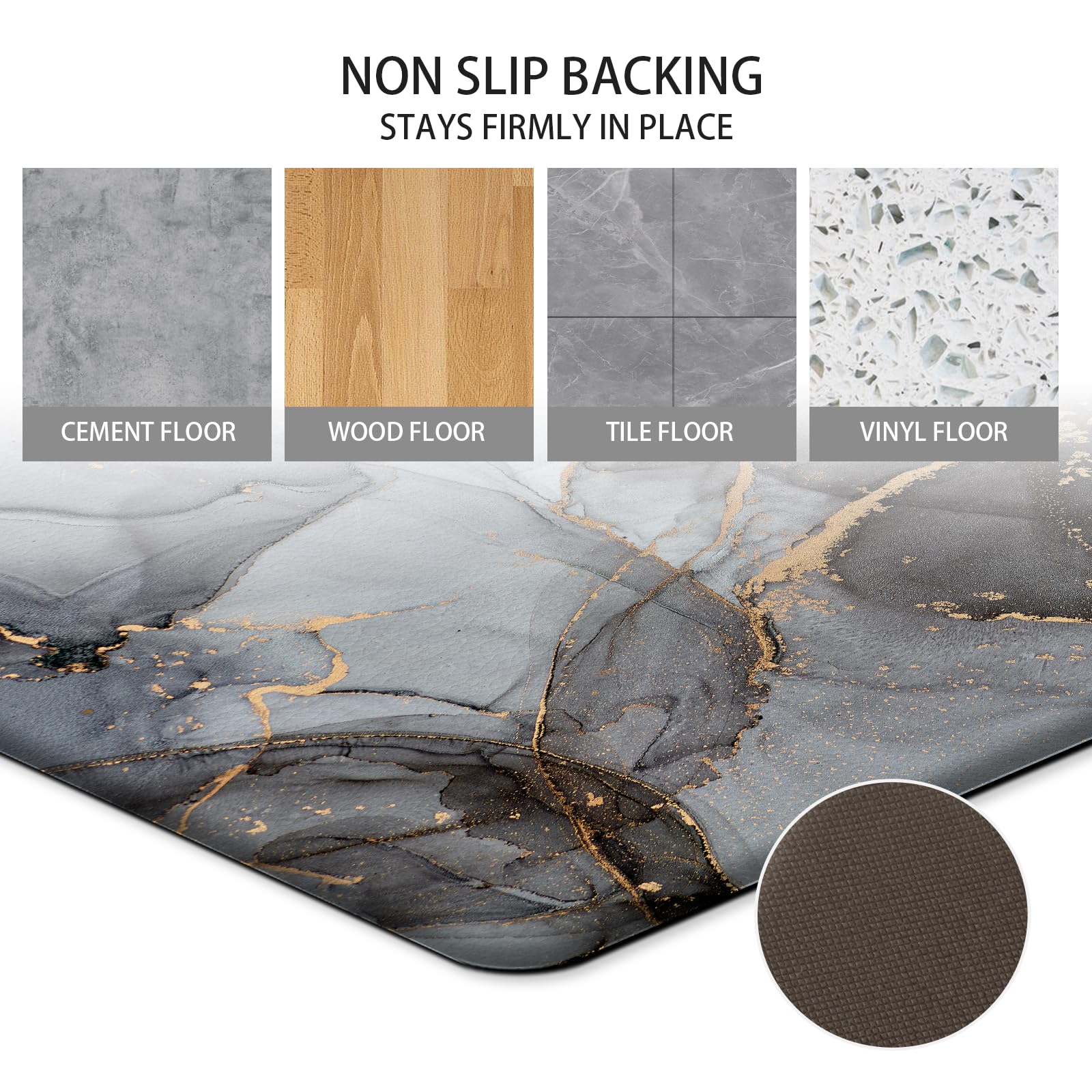 Premium Anti-Fatigue Kitchen Mat Set - 2 Pack Cushioned Memory Foam Floor Mats, Non-Slip Waterproof Kitchen Rugs in Black & Gold for Standing Comfort - Ideal for Kitchens, Laundry Rooms & Workstations
