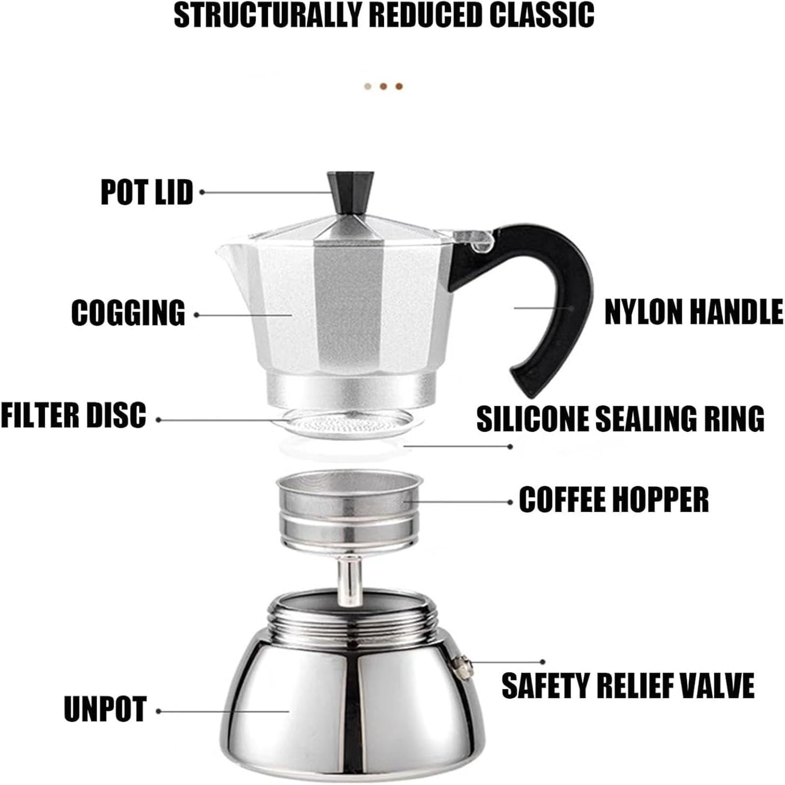 Cafevello Stainless Steel Moka Pot - 6 Cup Espresso Maker for Home & Camping