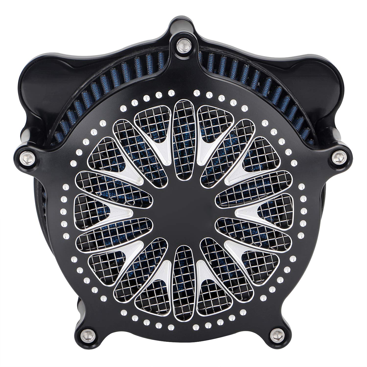 High-Performance CNC Aluminum Air Intake Filter Cleaner for Harley Davidson Softail (2001-2007) - Blue Sunflower Design - Fits Night Train, Fat Boy & Cross Bones Models - Improves Engine Performance & Airflow for Motorcycle Enthusiasts
