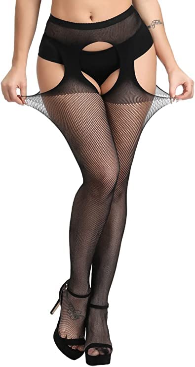 Pulsar PleasureDome Women's Sexy Garter Belt with Fishnet Tights & High Waisted Suspender Pantyhose - Perfect for Lingerie, Cosplay & Boudoir Photography
