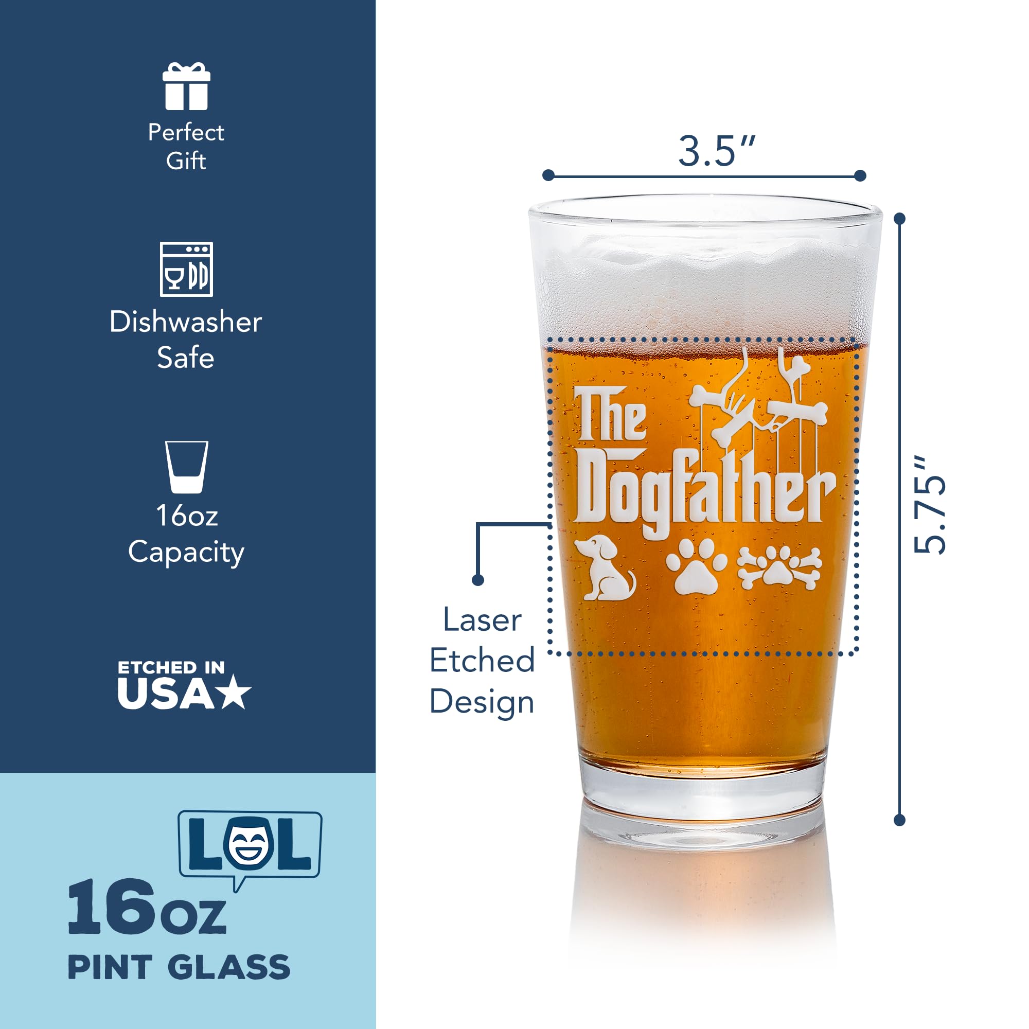 The Dog Father Pint Glass - Funny Dog Dad Beer Mug, Unique Godfather Gift for Dog Lovers, Best Dog Dad Ever Gift Idea, Happy Father's Day Present for Pet Owners, World's Best Dog Dad Glass - Perfect for Beer Lovers, Father's Day Celebrations & Dog-Themed Parties