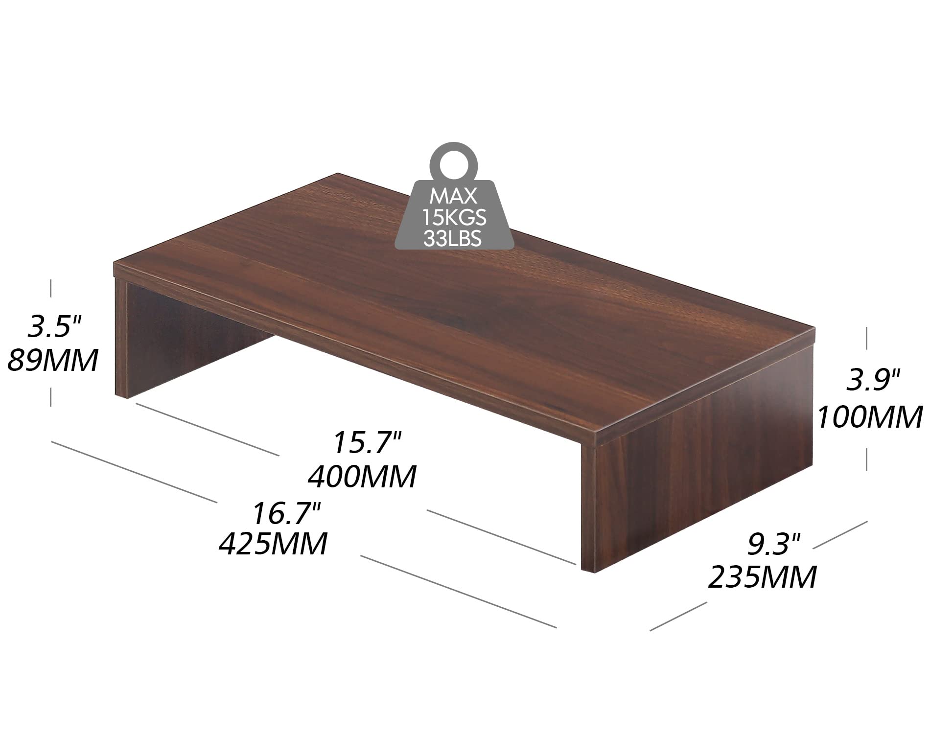 FITUEYES 16.7 Inch Wood Monitor Stand Riser with Shelf - Ergonomic Desktop Organizer for Computer Screen & Laptop - Perfect for Home Office, Gaming Setup and Workspace Organization
