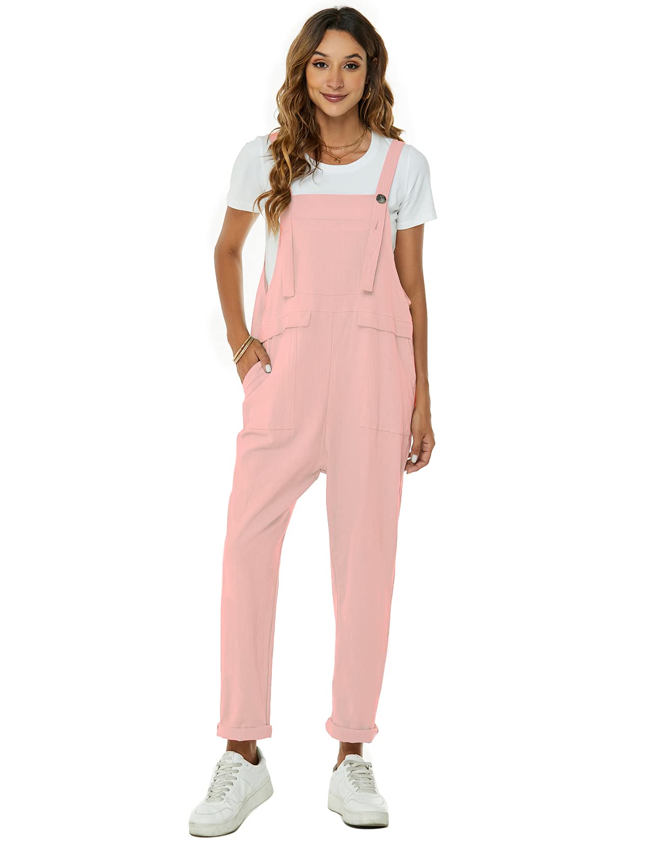 PEHMEA Women's Casual Cotton Overalls - Loose Fit Bib Wide Leg Jumpsuit with Pockets | Summer Romper for Women | Perfect for Outdoor Activities, Gardening, and Casual Wear