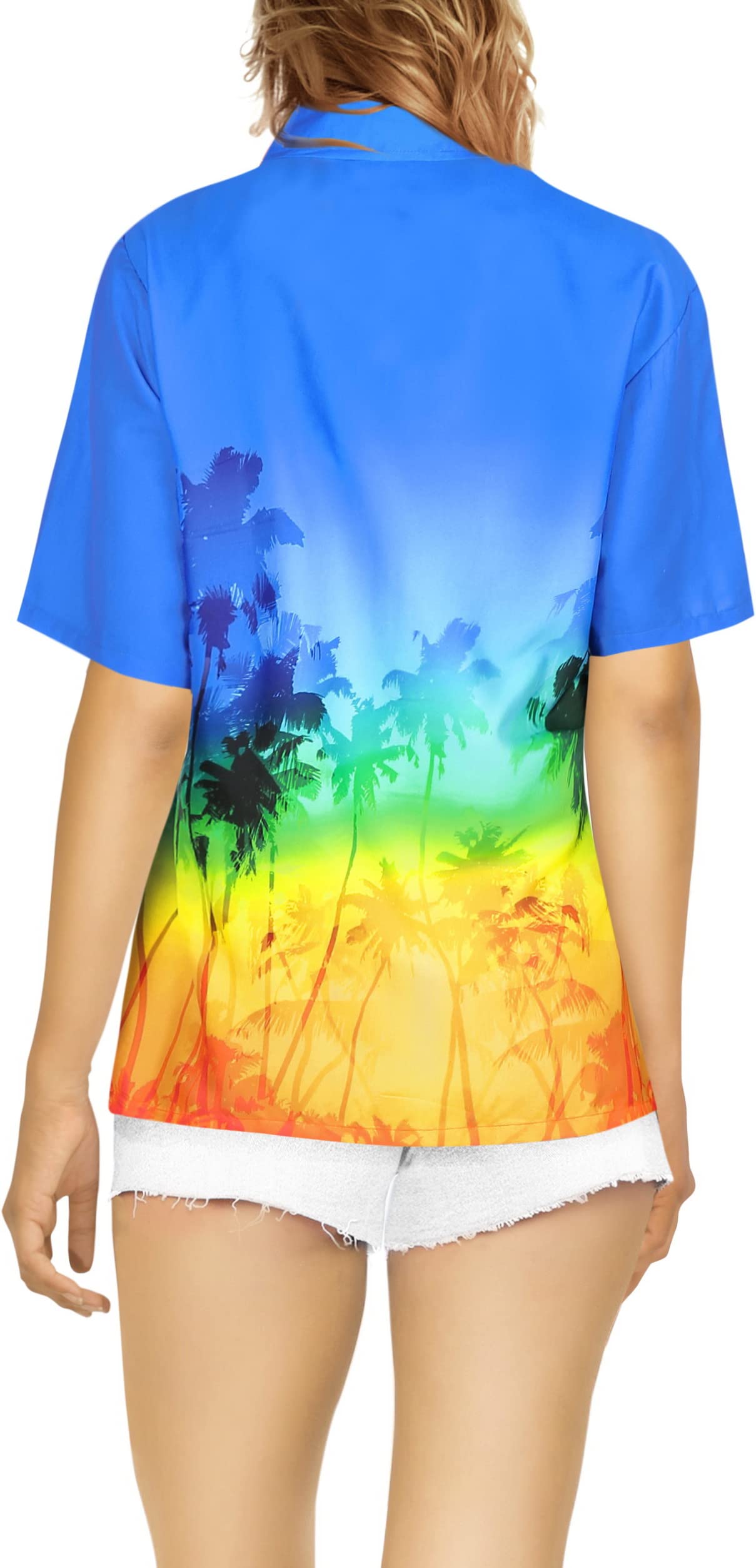Happy Bay Women's Hawaiian Short Sleeve Beach Blouse - Tropical Floral Print Vacation Shirt for Summer, Pool Party & Island Getaway