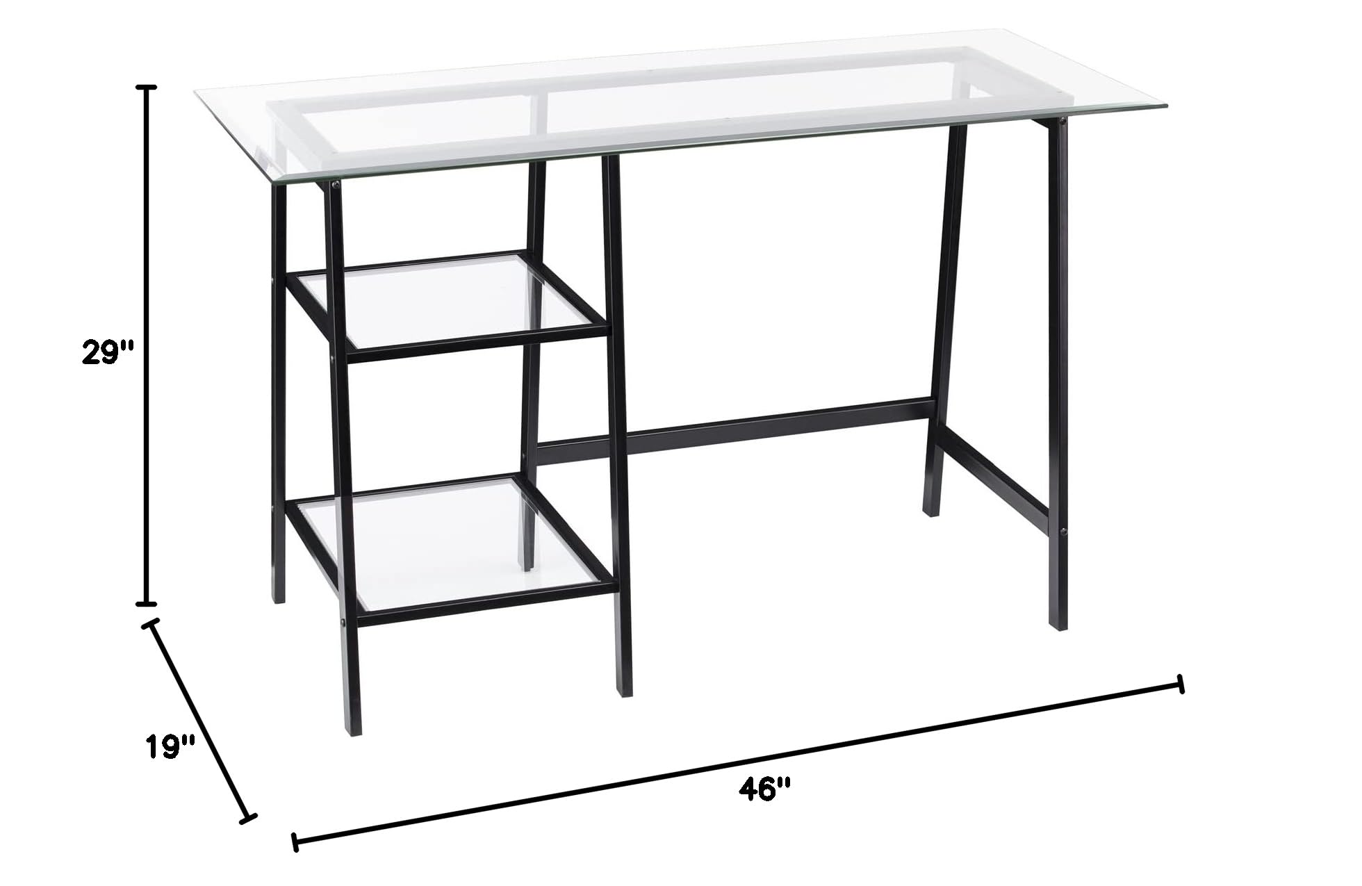 Southern Enterprises SEI Avery Black Metal Writing Desk with Glass Top - Modern Home Office Desk for Small Spaces, Study & Work
