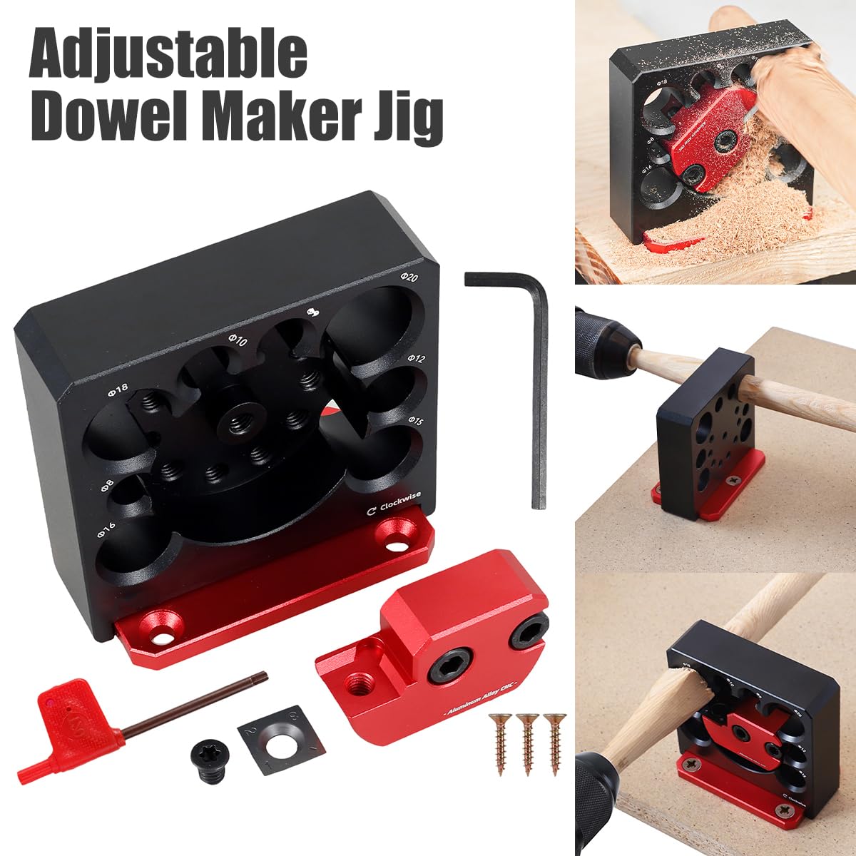 6Pcs Adjustable Dowel Maker Jig Kit - Metric 8mm to 20mm with Carbide Blade for Electric Drill, Woodworking Round Rod Milling Tool | Perfect for DIY Wooden Rods, Sticks & Furniture Making Projects