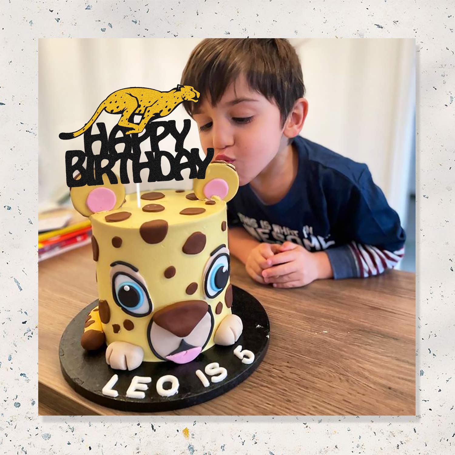 Cheetah Cake Topper - Glitter Black Animal Silhouette for Birthday Cake Decorations | Happy Birthday Party Supplies for Kids, Boys & Girls | Perfect for Jungle Theme, Wild Animal Birthday Parties & Cake Decorating