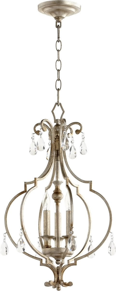 14W Ansley 3-Light Entry Foyer Hall Chandelier in Aged Silver Leaf - Elegant Lighting Fixture for Entryway, Dining Room & Bedroom Decor