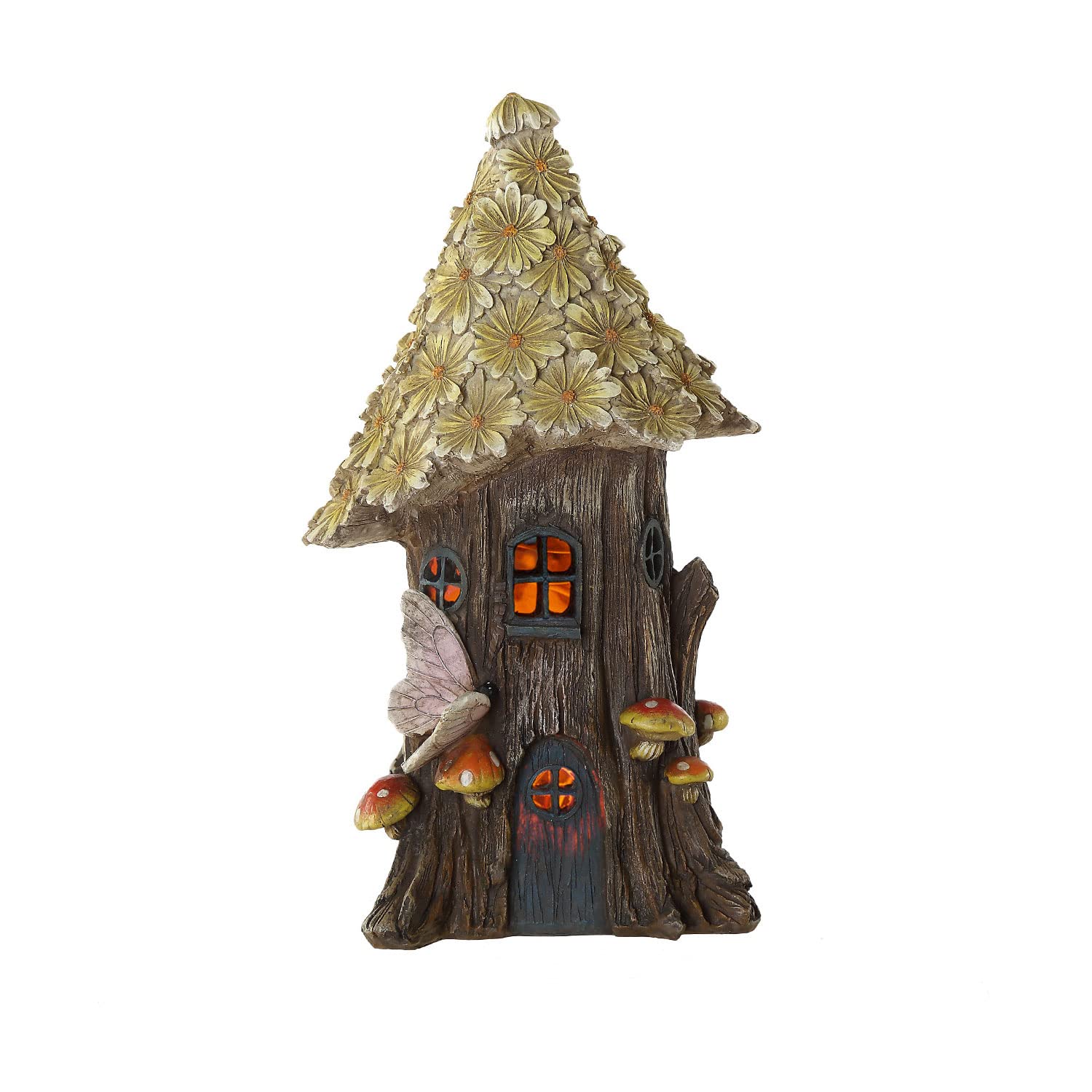Solar Powered Fairy House Garden Statue - Outdoor Decor with Wild Chrysanthemum Design for Yard, Patio & Garden Decorations | Weather-Resistant Solar Light for Magical Nighttime Ambience