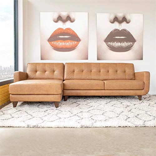 Premium ASHCROFT Davis Modern Living Room Leather Corner Sectional Sofa - Brown Genuine Leather Couch for Contemporary Home & Lounge Comfort