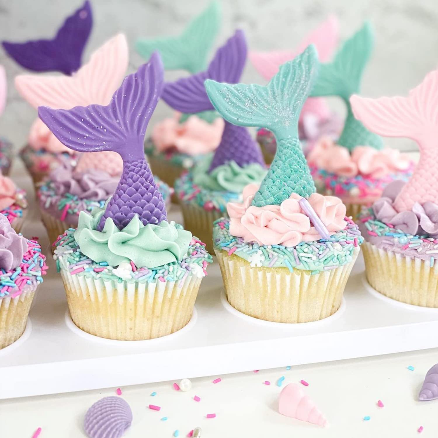 AIMEIKI 3-Pack Silicone Mermaid Fondant Molds Set - Mermaid Tail, Seashell, Starfish, Seahorse & Conch for Cake Decorating, Candy Making, Chocolate Molds & DIY Crafts - Perfect for Birthday Parties, Baby Showers & Wedding Cakes
