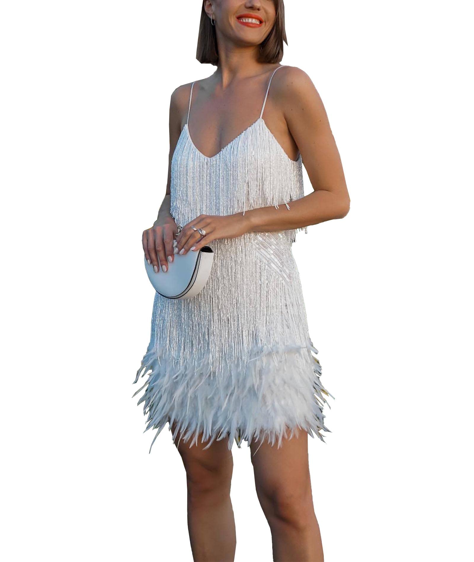 1920s Flapper Dresses for Women - Vintage Gatsby Fringe Mini Dress with All-Over Beaded Fringe | Roaring 20s Costume, Great Gatsby Party, Halloween Outfit, Speakeasy Theme Night