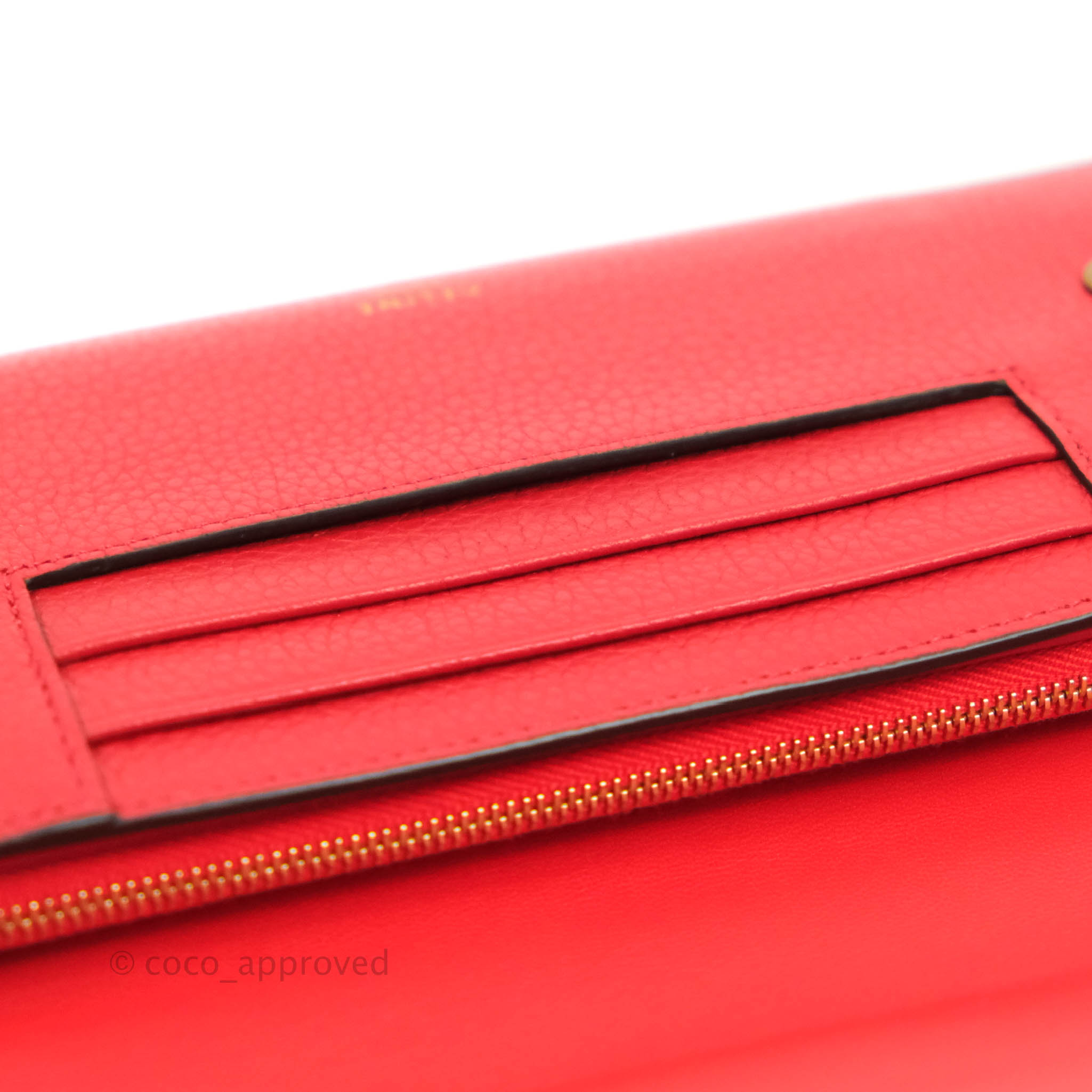 Celine Large Multifunction Flap Wallet in Red Grained Leather - Stylish Women's Crossbody Bag for Everyday Use & Travel Accessories