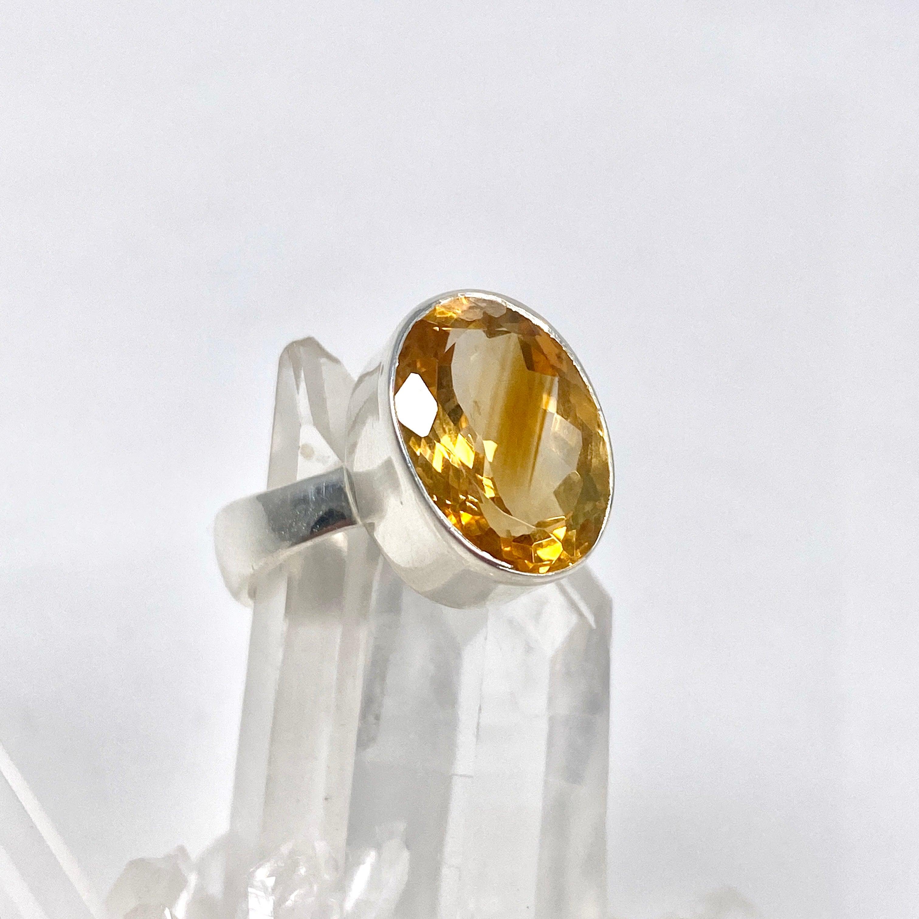 Natural Citrine Faceted Oval Ring - Size 9, KRGJ2832 - Elegant Jewelry for Women, Perfect for Weddings, Parties & Everyday Wear