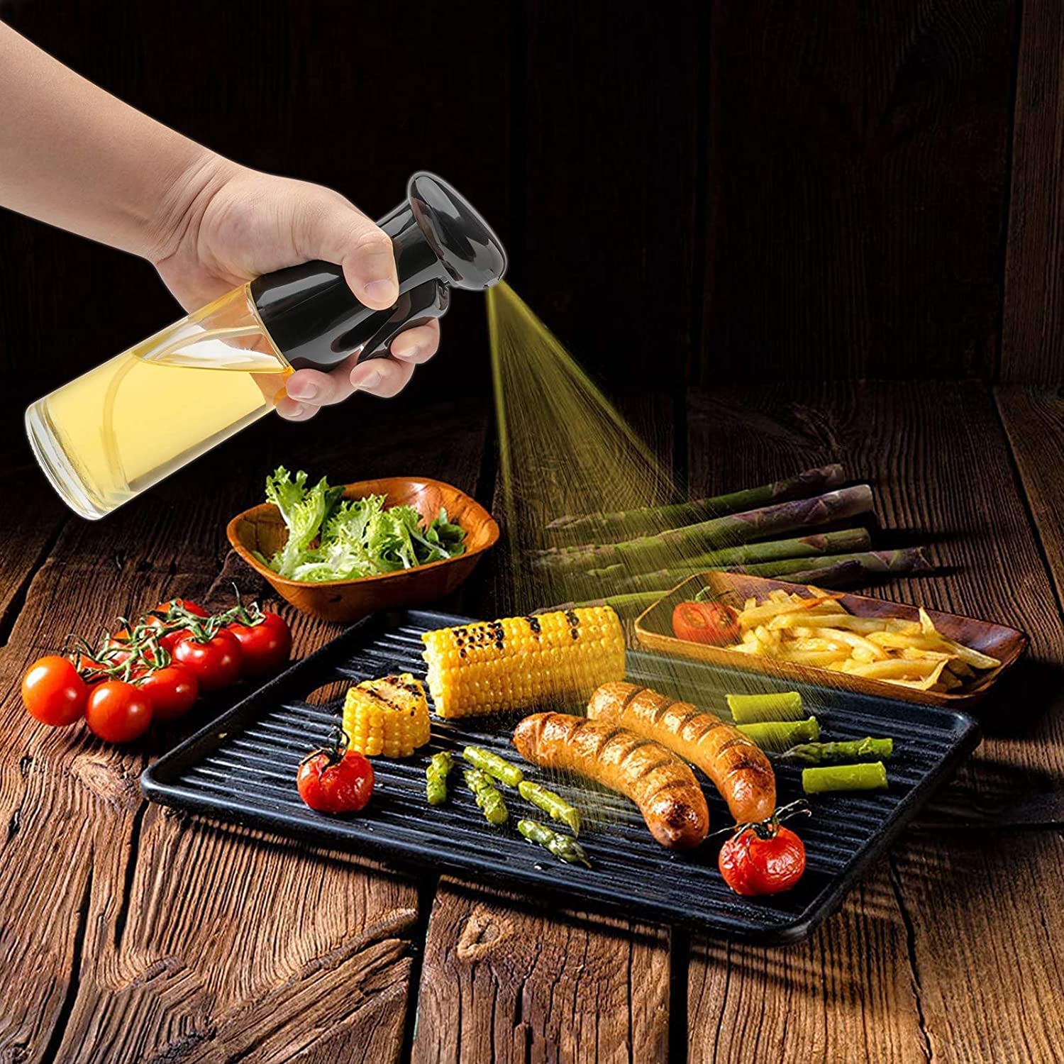 Premium Glass Olive Oil Sprayer for Cooking - Refillable Oil Mister Dispenser for Kitchen, Air Fryer, Salad, Baking & Grilling (210ml, Multicolor) - Perfect for Healthy Cooking & Meal Prep