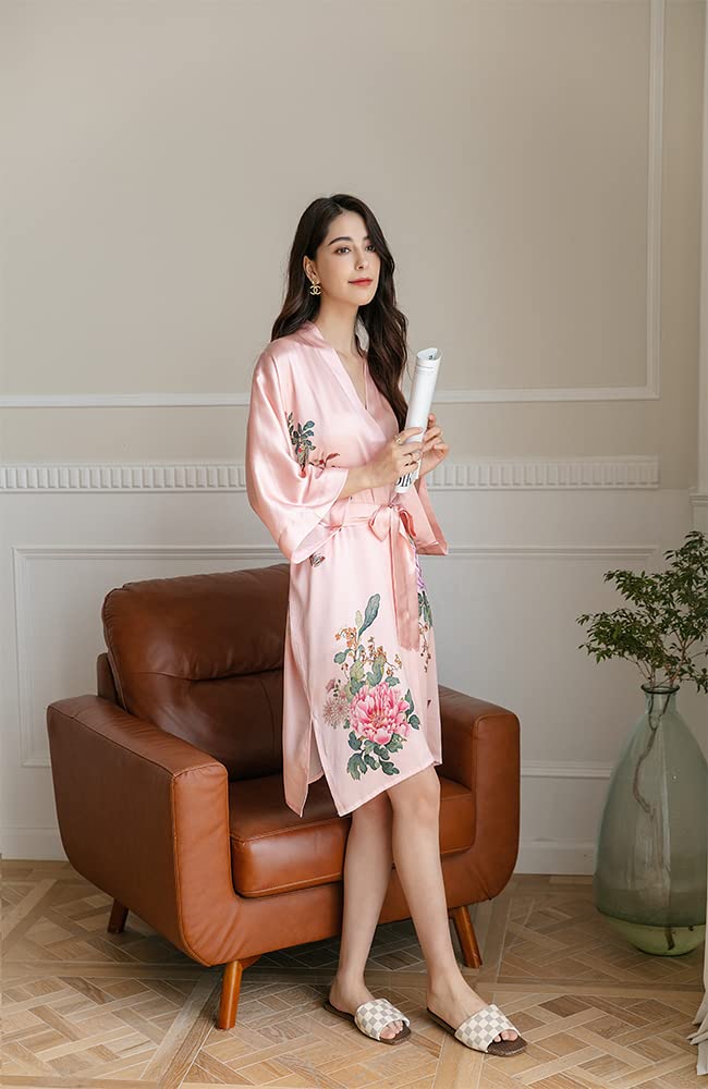 Luxury Women's 100% Pure Silk Kimono Robe - Short Sleeve Bathrobe & Pajama Set for Spa, Lounge & Sleepwear | Elegant Homewear & Bridal Gift Idea