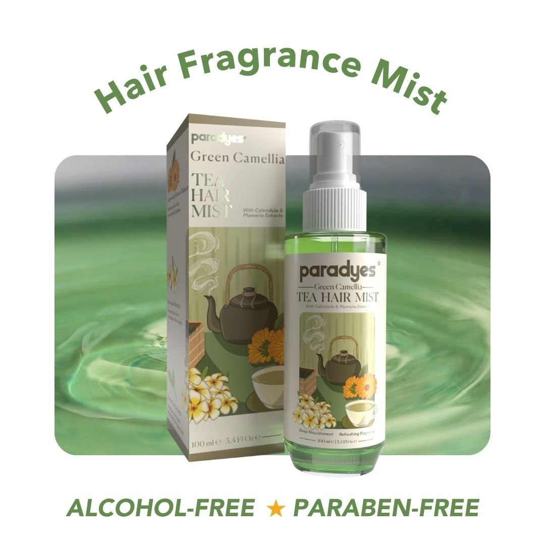 Paradyes Green Camellia Tea Hair Perfume Spray - Hydrating & Calming Scent for All Hair Types | Men & Women | 100ml | Long-Lasting Fragrance for Daily Styling & Special Occasions