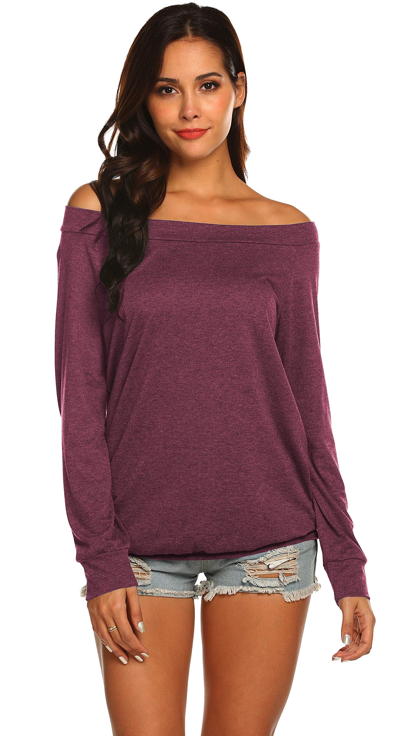 Halife Women's Long Sleeve Boat Neck Off Shoulder Blouse Tops - Elegant Casual & Party Wear for Women, Perfect for Date Night, Office, and Special Occasions
