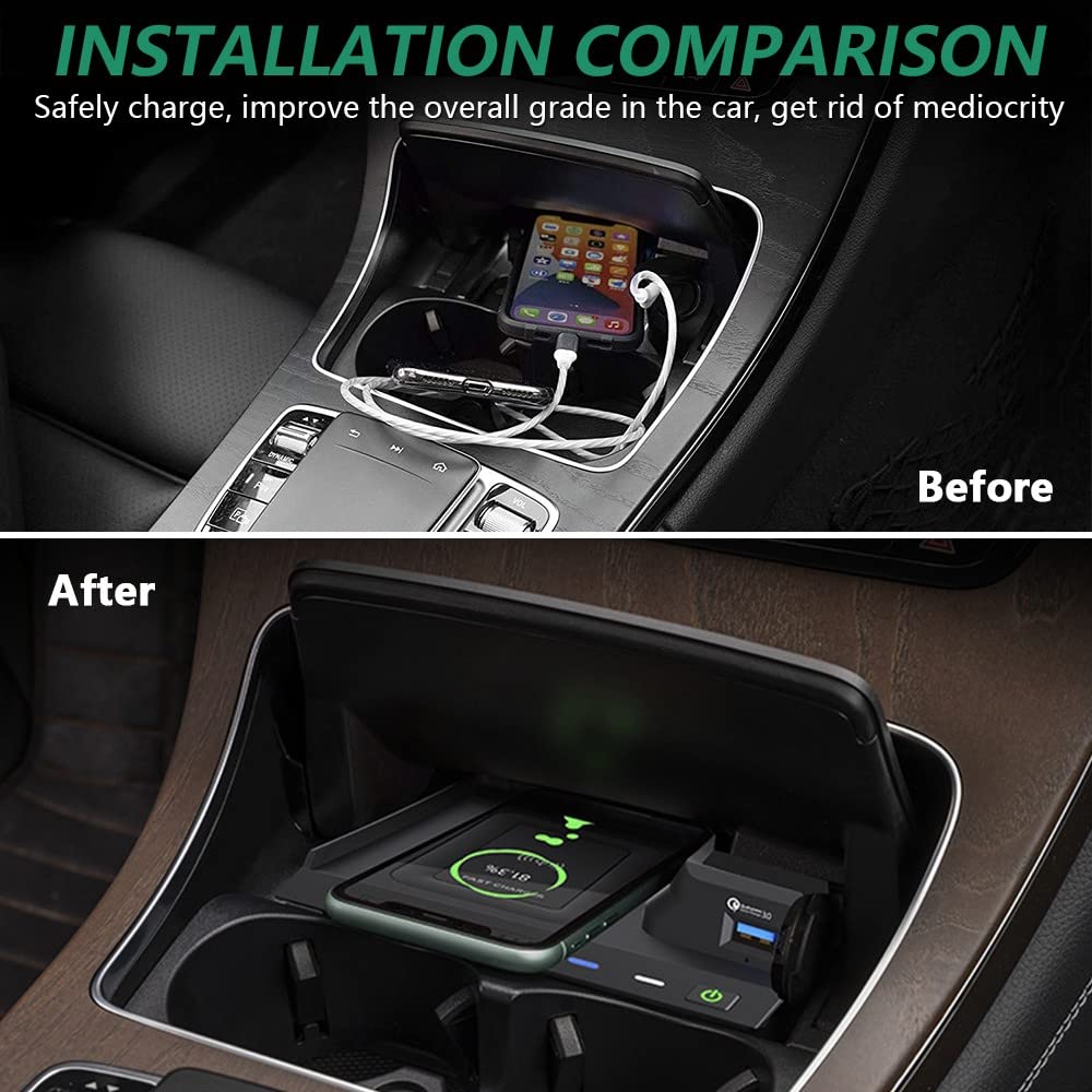 Wireless Car Charger for Mercedes Benz C-Class GLC AMG 2015-2022 - 15W Fast Charging Phone Mount Compatible with C180/C200/C260/C300/C450 & GLC200/GLC260/GLC300 AMG C43/C63/GLC43/GLC63 - Perfect for Road Trips & Daily Commutes