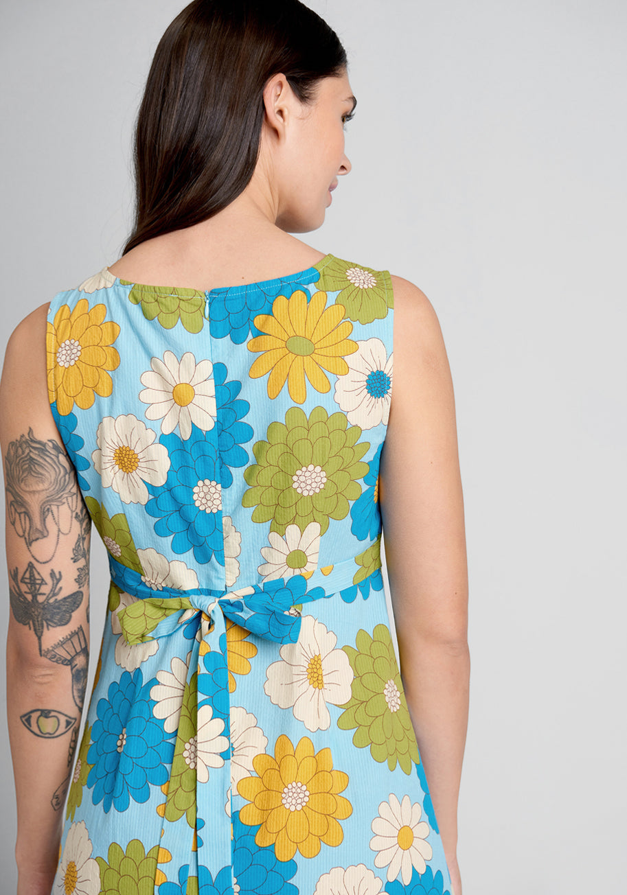 Clear Blue Sky Garden Midi Dress - Floral Summer Dress for Women | Perfect for Beach Vacations, Brunch Dates & Outdoor Weddings