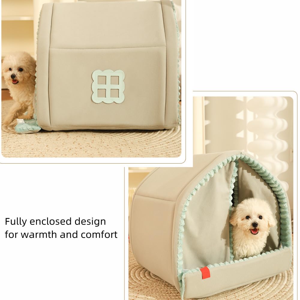 Insulated Fully Enclosed Dog House - Weatherproof Indoor Pet Tent for Dogs & Cats | Cozy Winter Shelter for Small to Medium Pets