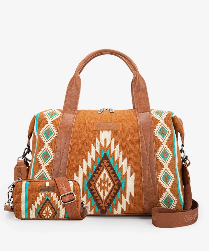 Wrangler Aztec Knitted Trolley Sleeve Duffle Bag - Stylish Travel Duffel with Laptop Compartment | Perfect for Weekend Trips, Gym & Airplane Carry-On