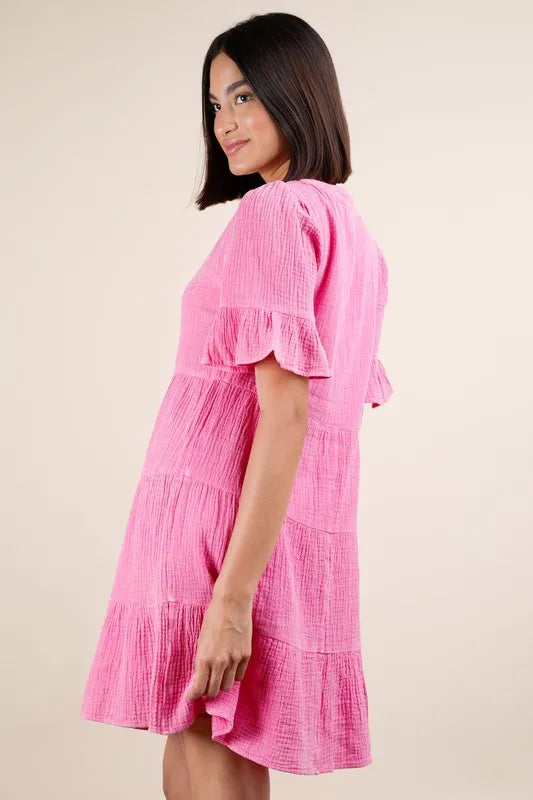 Plus Size Woven Pink Mini Dress for Women - Flowy Summer Casual Dress with Pockets | Perfect for Beach, Party & Date Night Outfits