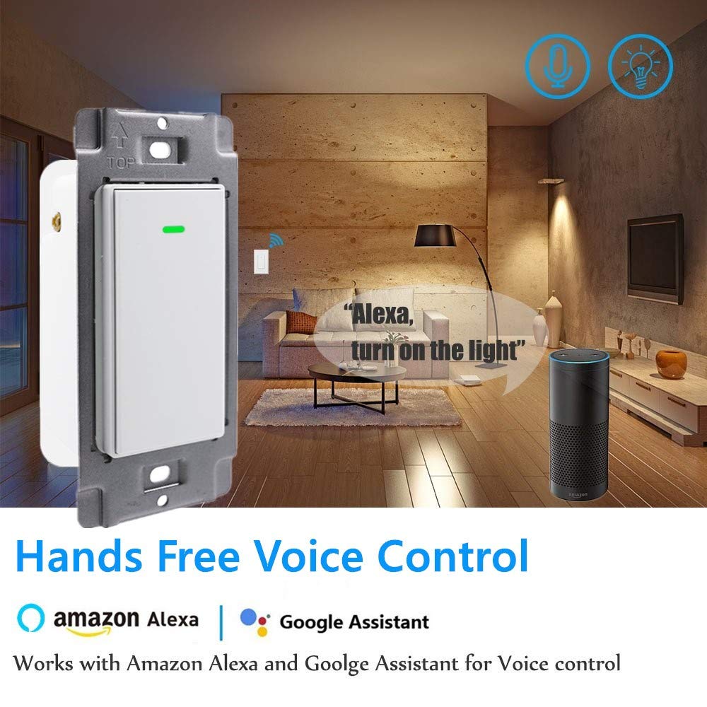 Nexete 3-Way Smart Wi-Fi Light Switch - Compatible with Amazon Alexa & Google Assistant, No Hub Required, Timer Function - Perfect for Home Automation & Smart Lighting Control (1-Pack)