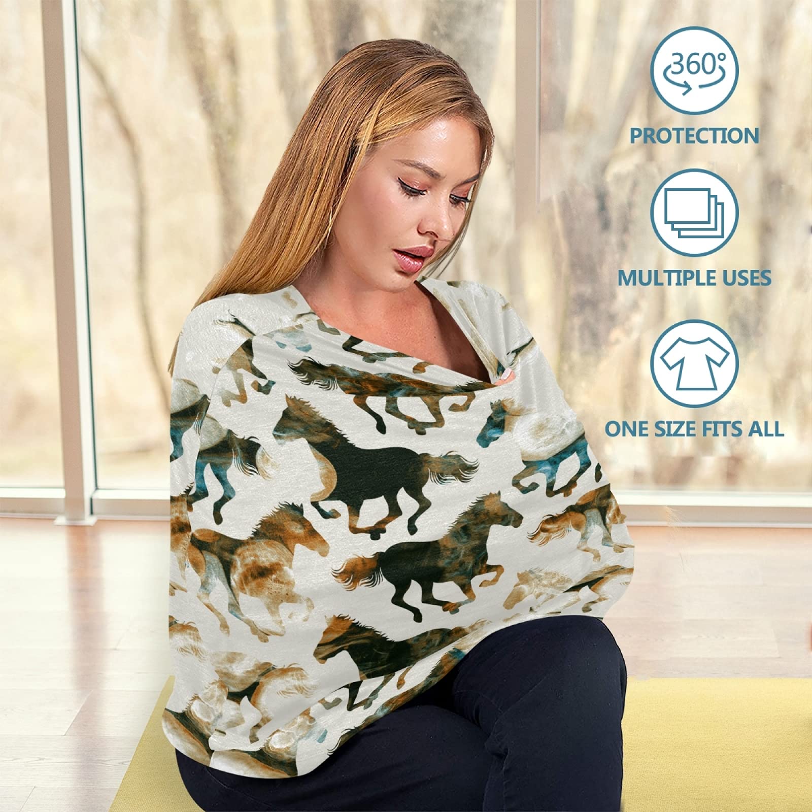 Breastfeeding Cover Scarf - Soft & Breathable Nursing Cover with Horses Print Tie Dye Design - Universal Baby Car Seat Canopy & Stroller Cover for Boys & Girls - Perfect for Nursing, Shopping, and Outdoor Activities