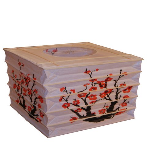Japanese Style Rectangle Paper Lantern - Red Sakura Cherry Blossom Design for Home Decor, Party & Wedding Lighting | Indoor/Outdoor Decorative Lighting for Asian Theme Events